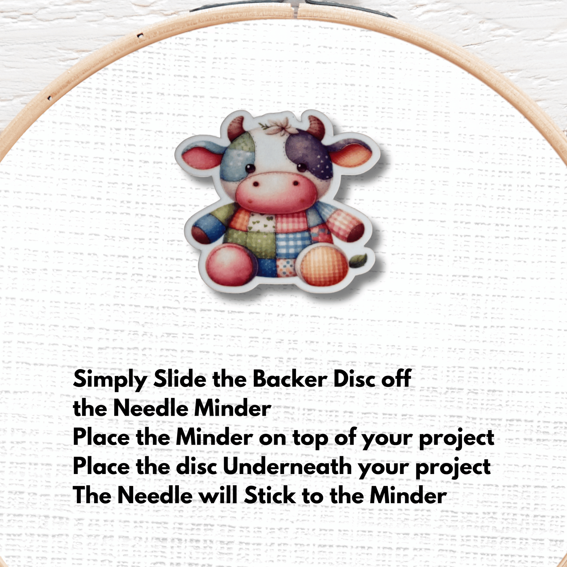 Pastel plush cow magnetic needle keeper for cross stitch projects