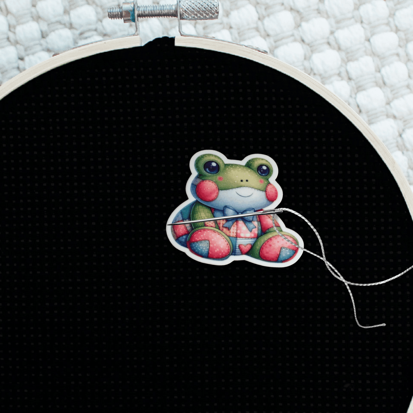 Frog lover magnetic needle minder for needlepoint and embroidery