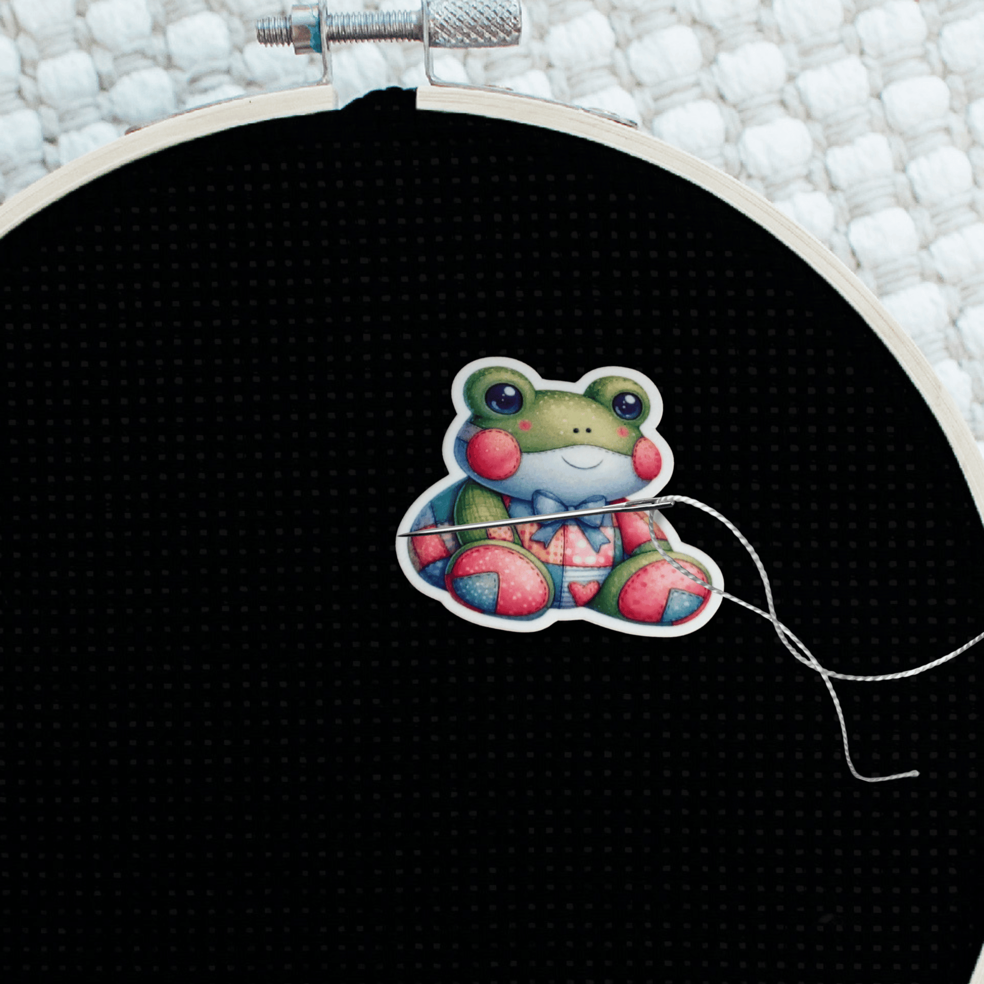 Frog lover magnetic needle minder for needlepoint and embroidery