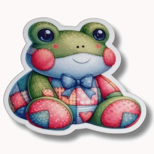 Pastel patchwork frog magnetic needle minder for cross stitch and embroidery