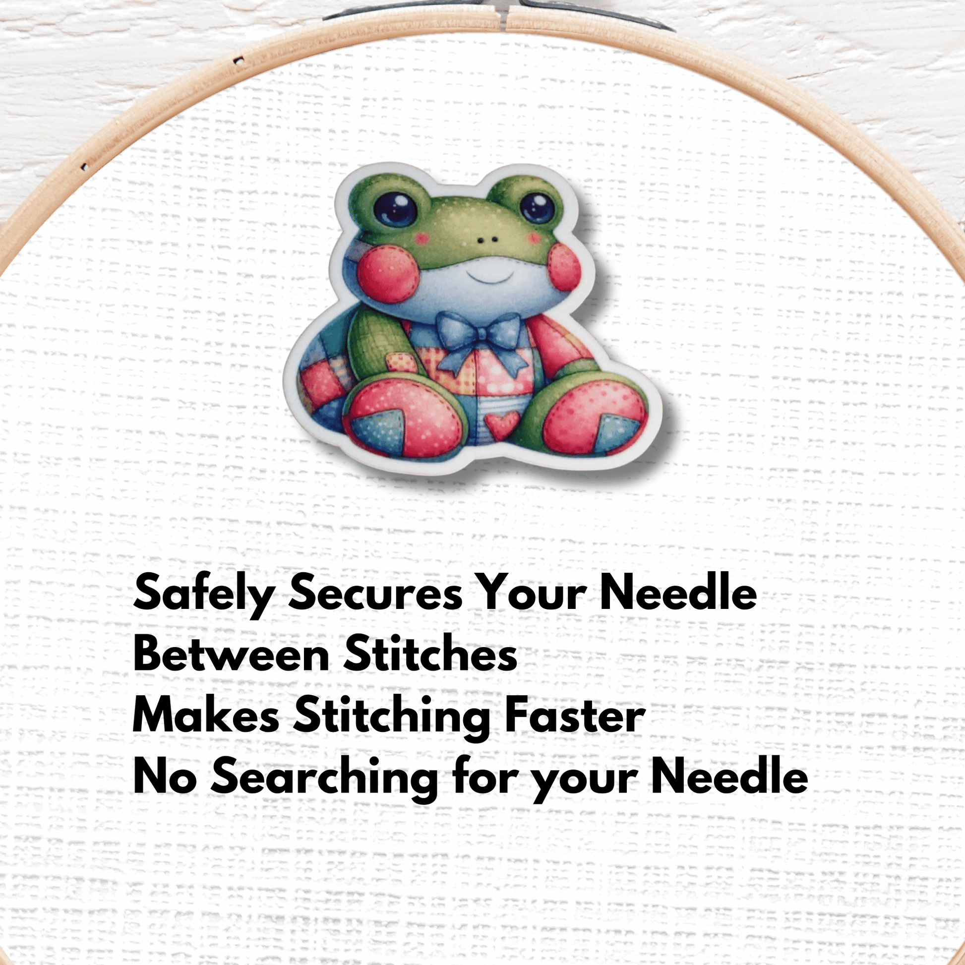 Cute frog needle minder magnet for embroidery and needlepoint