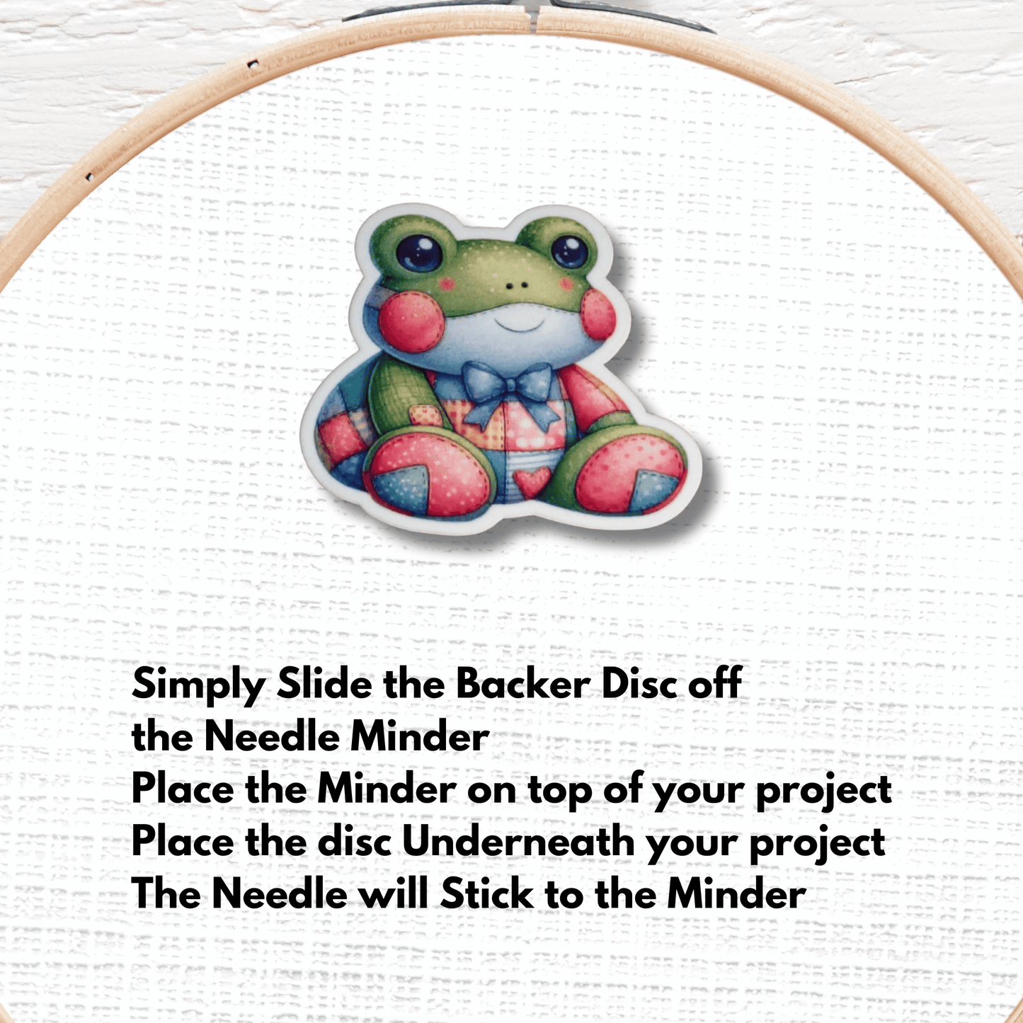 Pastel plush frog magnetic needle keeper for cross stitch projects