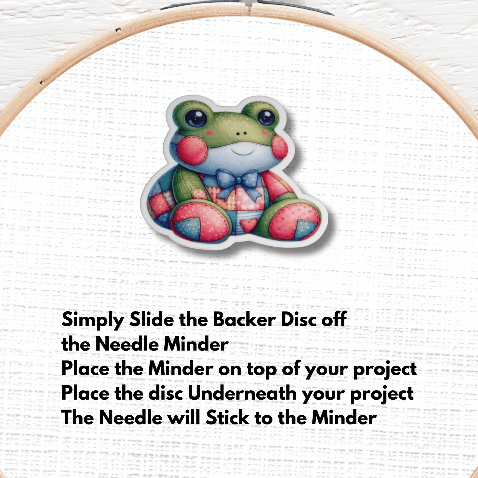 Pastel plush frog magnetic needle keeper for cross stitch projects