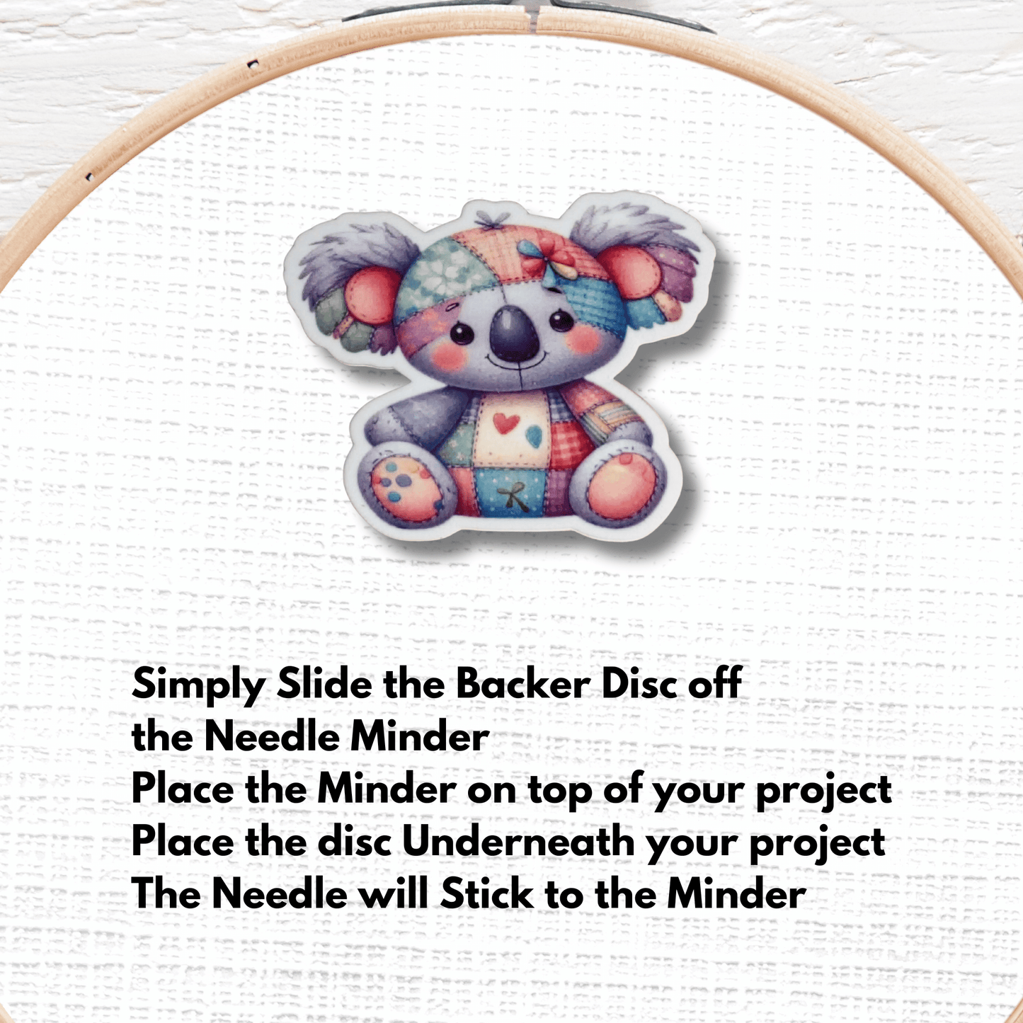 Pastel plush koala magnetic needle keeper for cross stitch projects