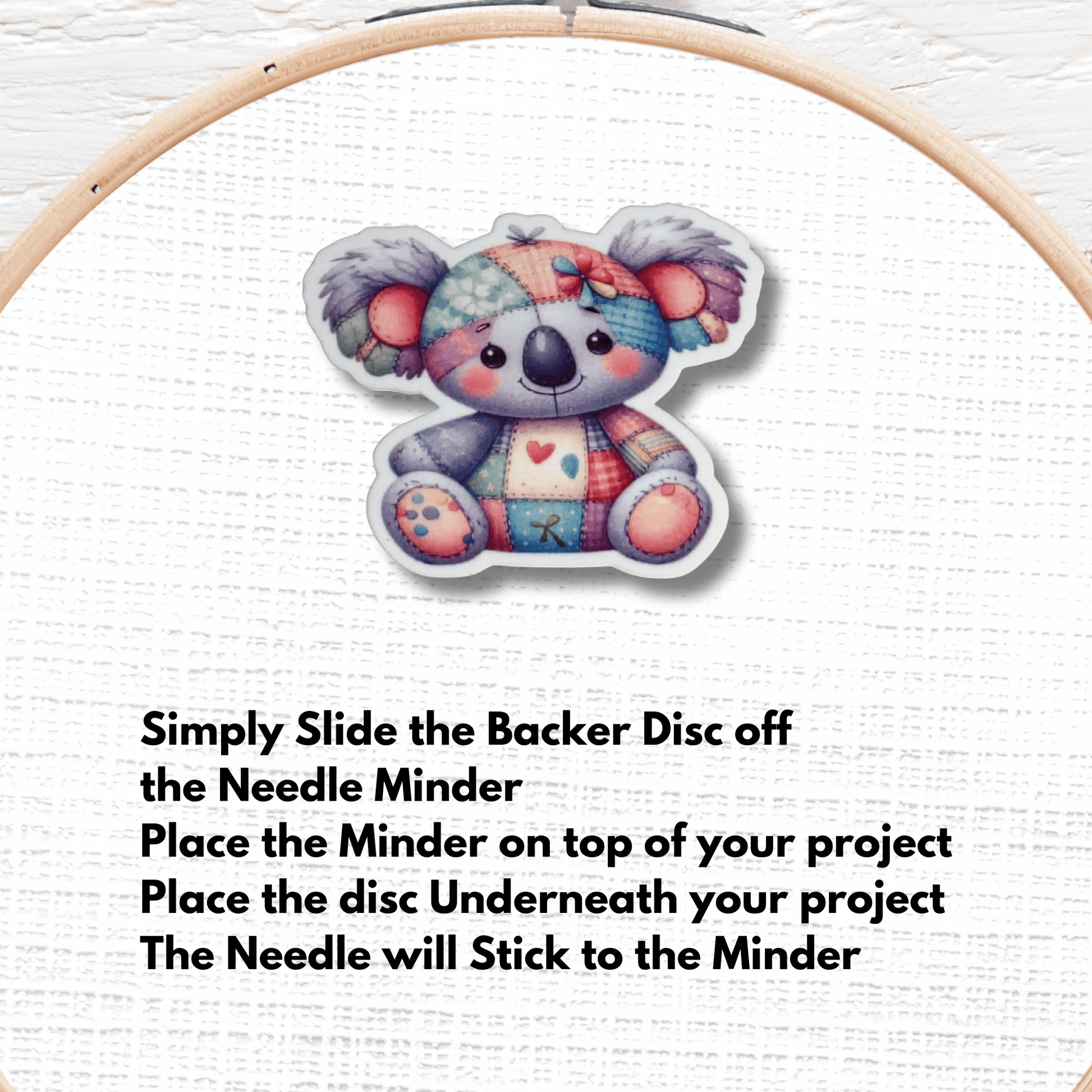 Pastel plush koala magnetic needle keeper for cross stitch projects
