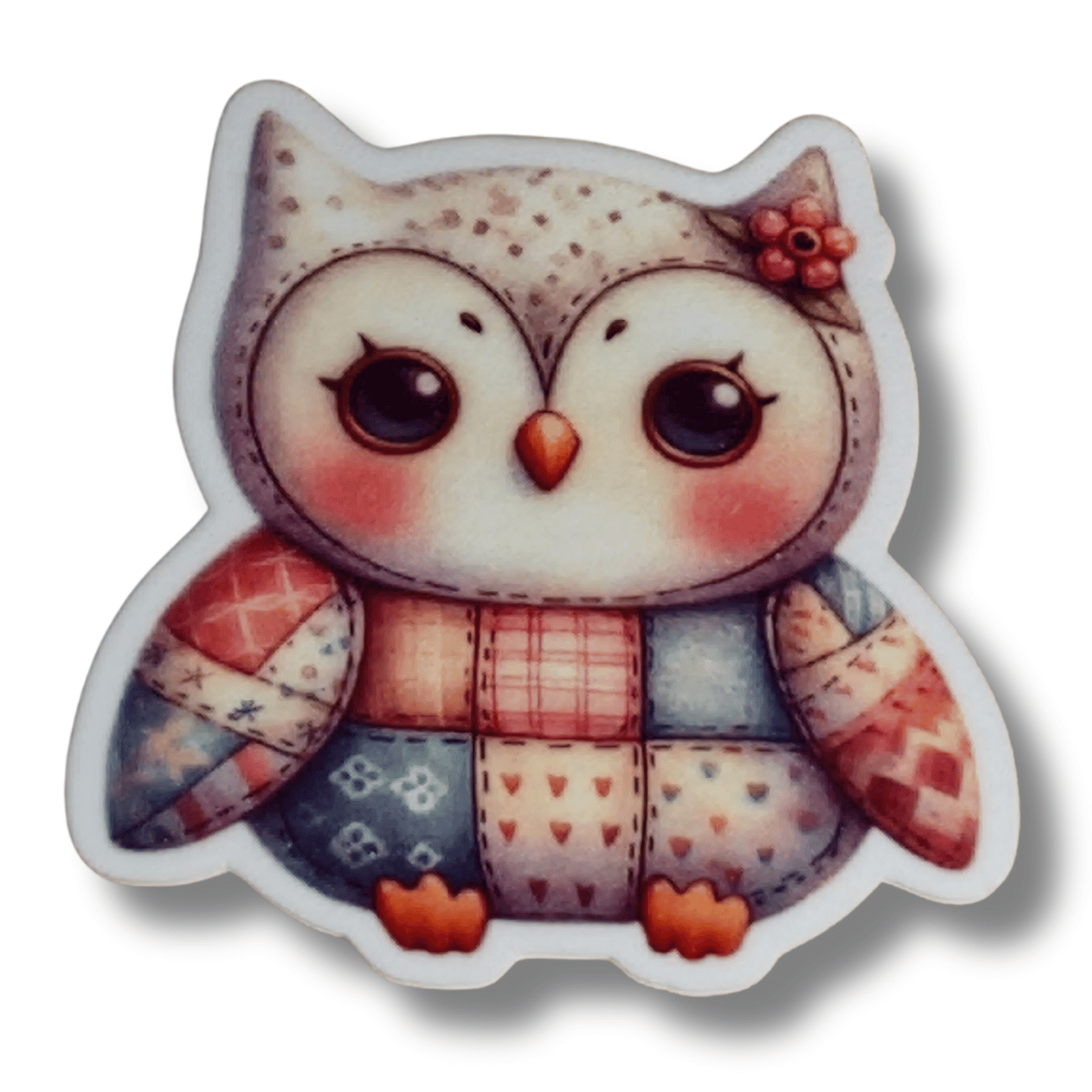 Pastel patchwork owl magnetic needle minder for cross stitch and embroidery