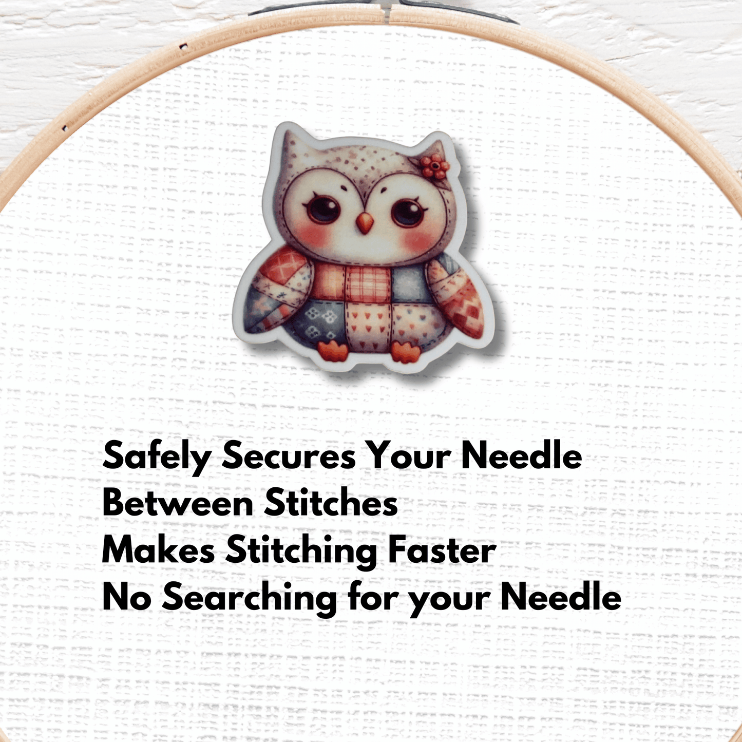 Cute owl needle minder magnet for embroidery and needlepoint