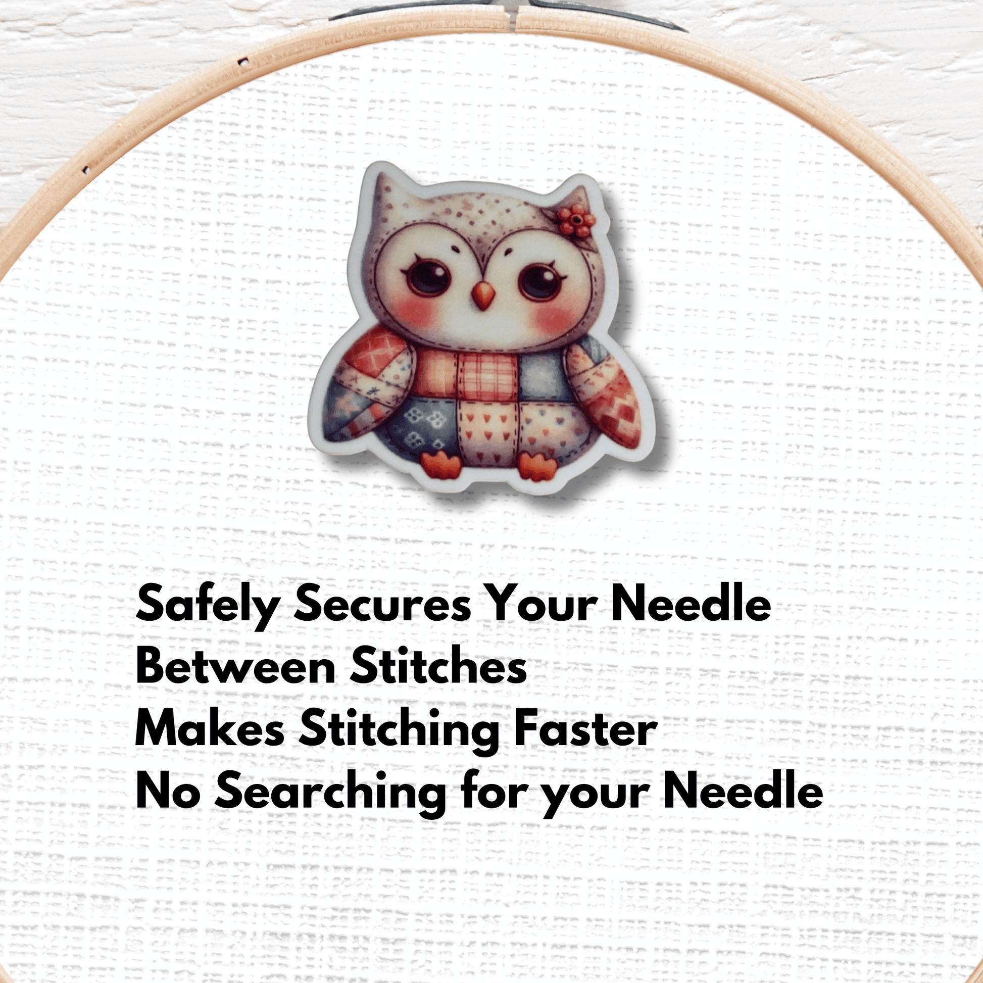 Cute owl needle minder magnet for embroidery and needlepoint