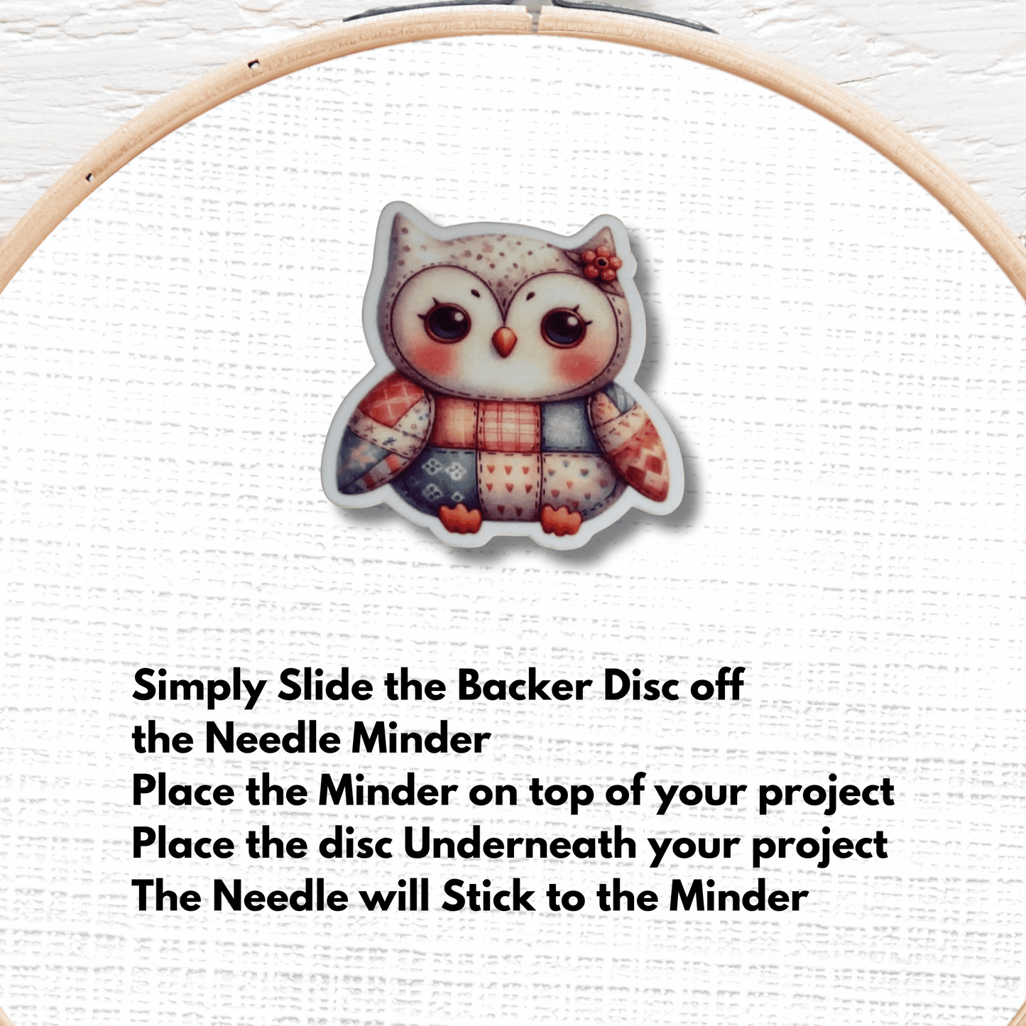 Pastel plush owl magnetic needle keeper for cross stitch projects