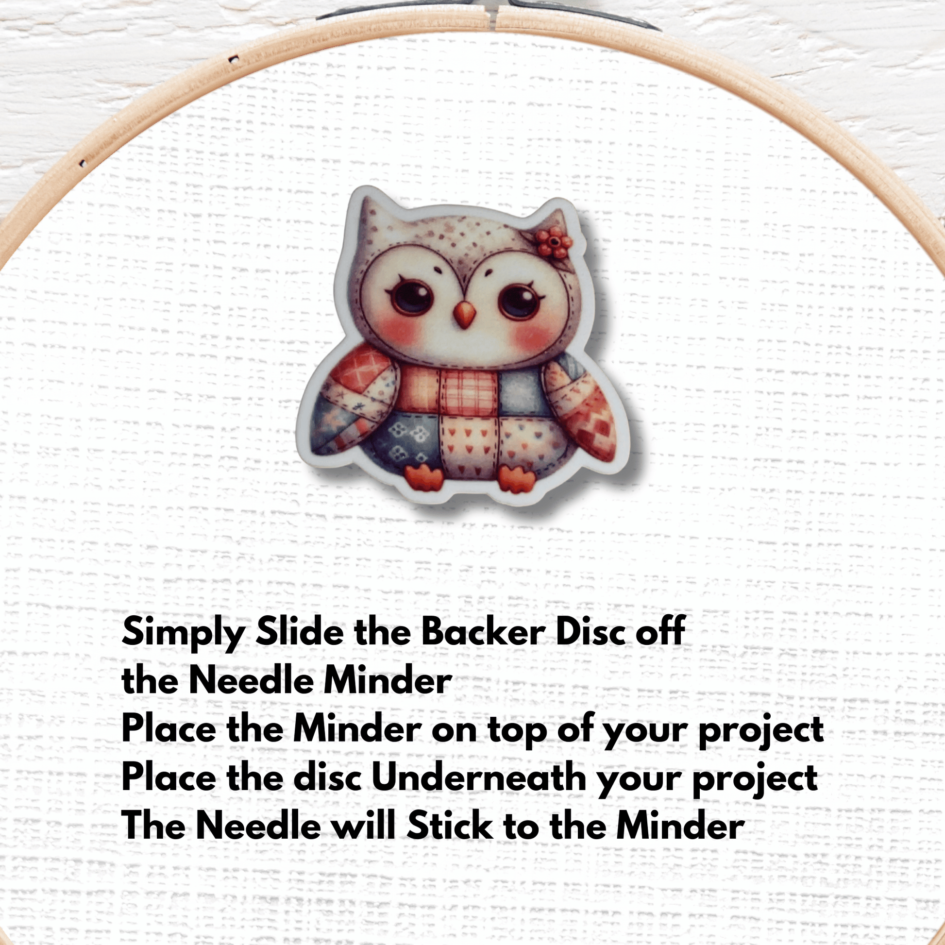 Pastel plush owl magnetic needle keeper for cross stitch projects