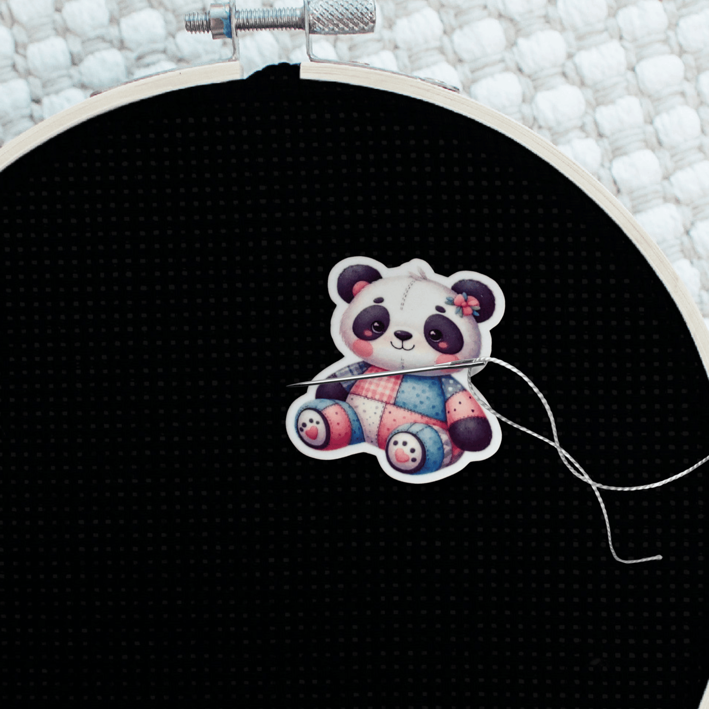 Panda bear needle minder accessory for cross stitch supplies