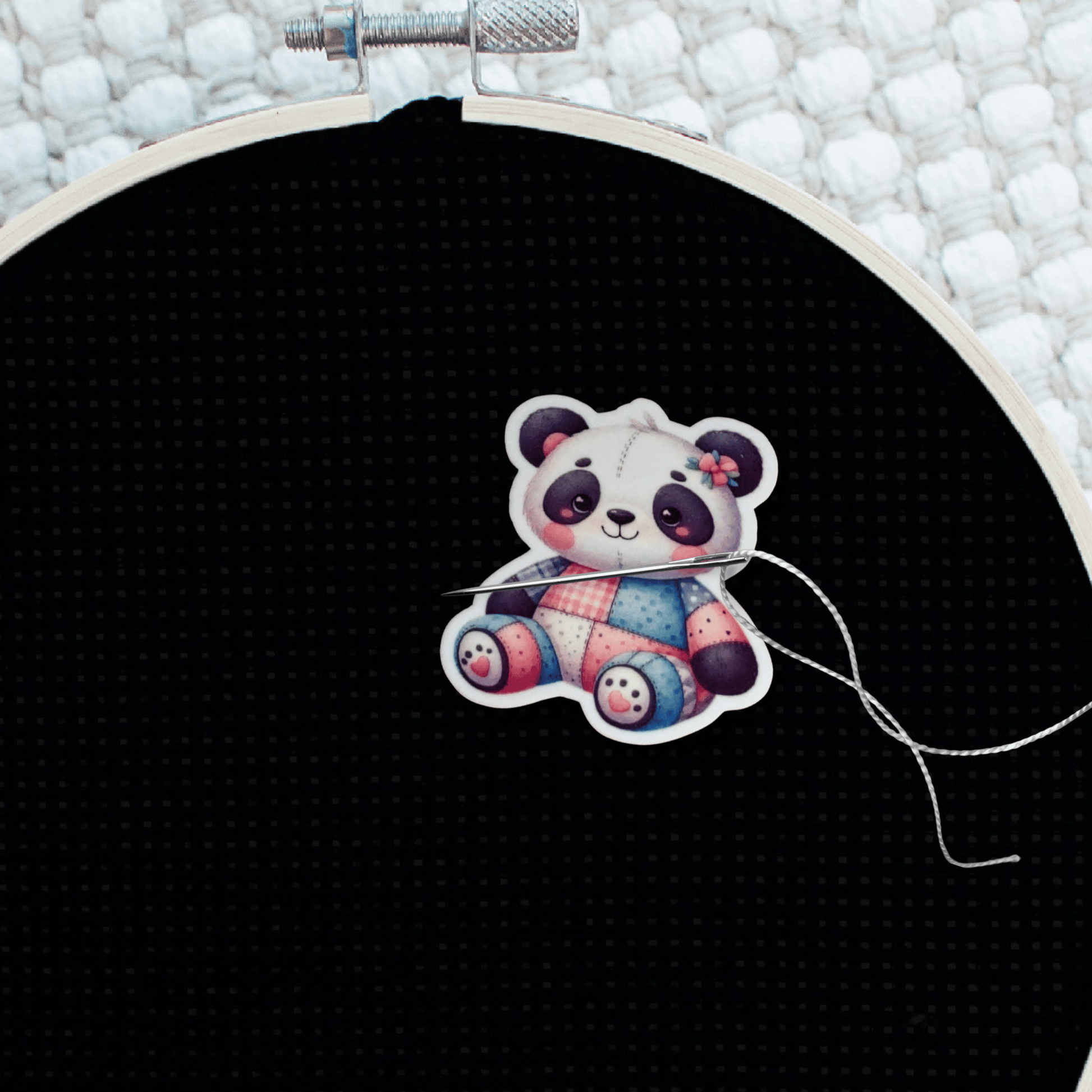 Panda bear needle minder accessory for cross stitch supplies