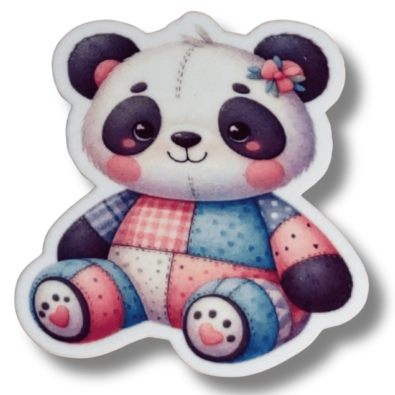 Pastel patchwork panda bear magnetic needle minder for cross stitch and embroidery