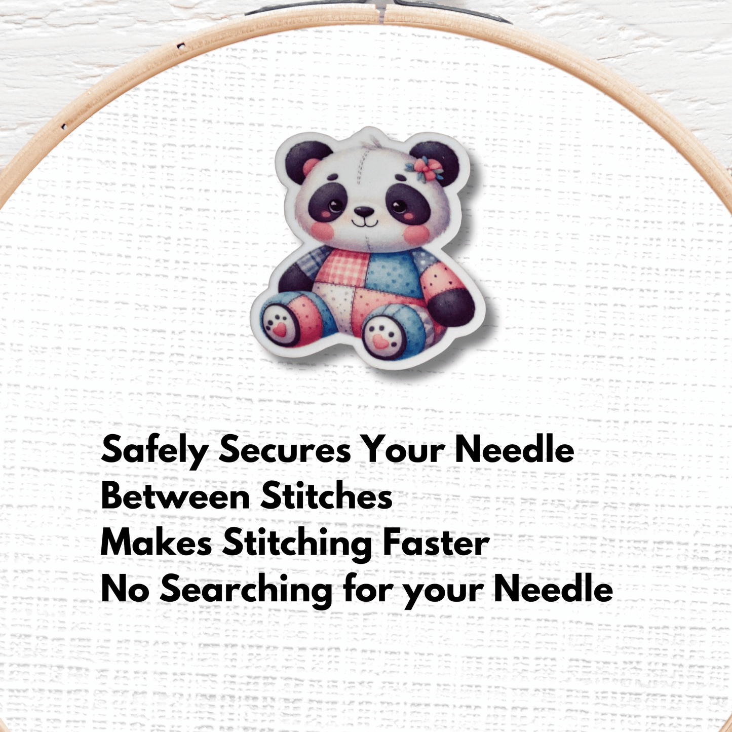 Cute panda bear needle minder magnet for embroidery and needlepoint