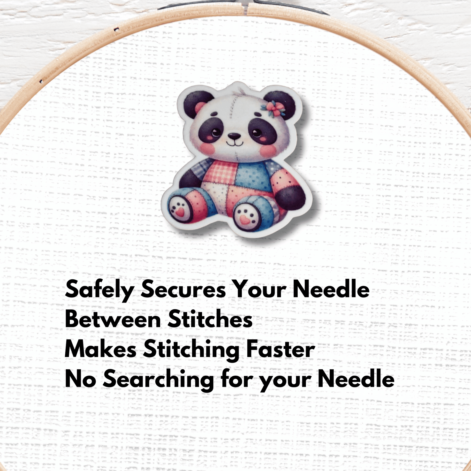Cute panda bear needle minder magnet for embroidery and needlepoint