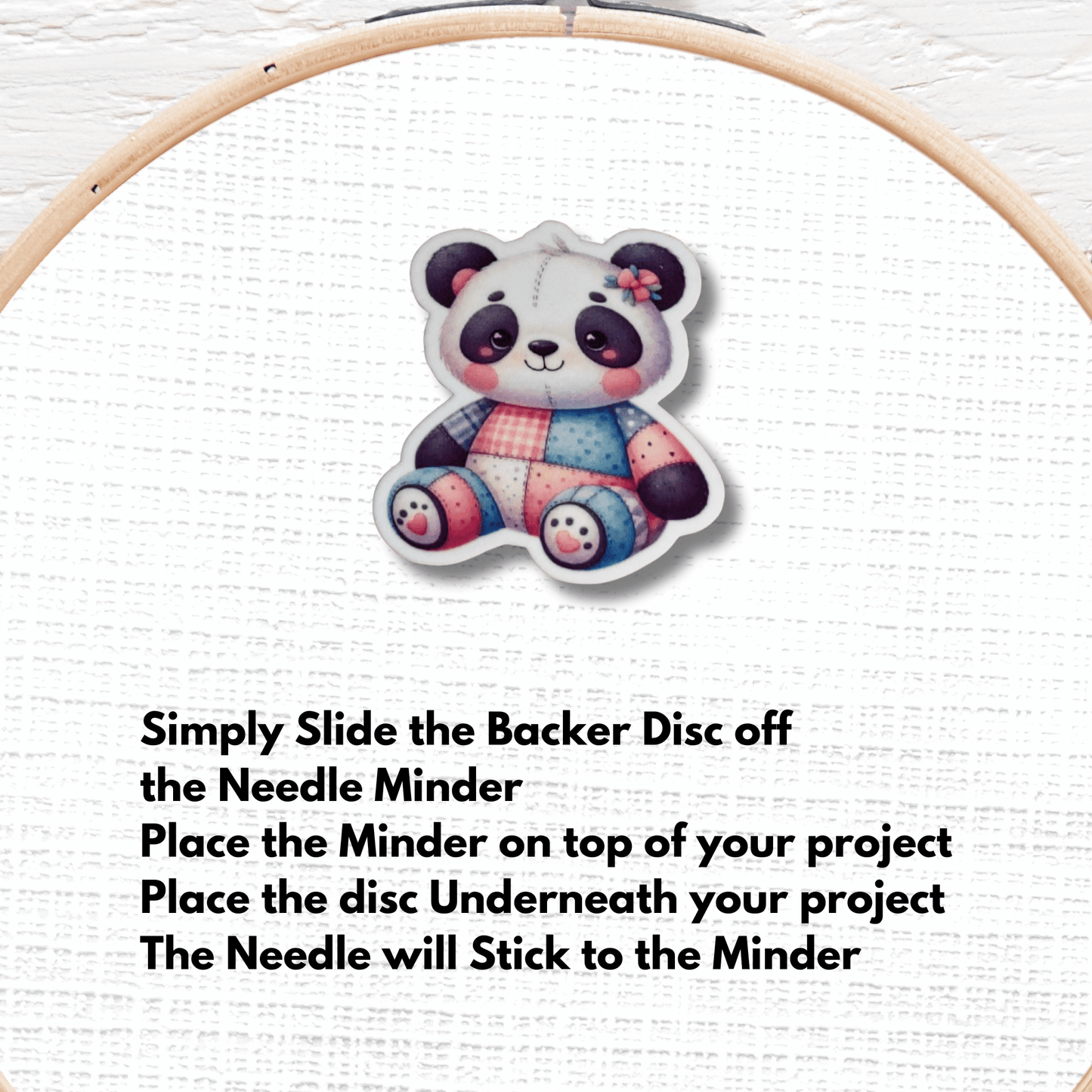 Pastel plush panda magnetic needle keeper for cross stitch projects