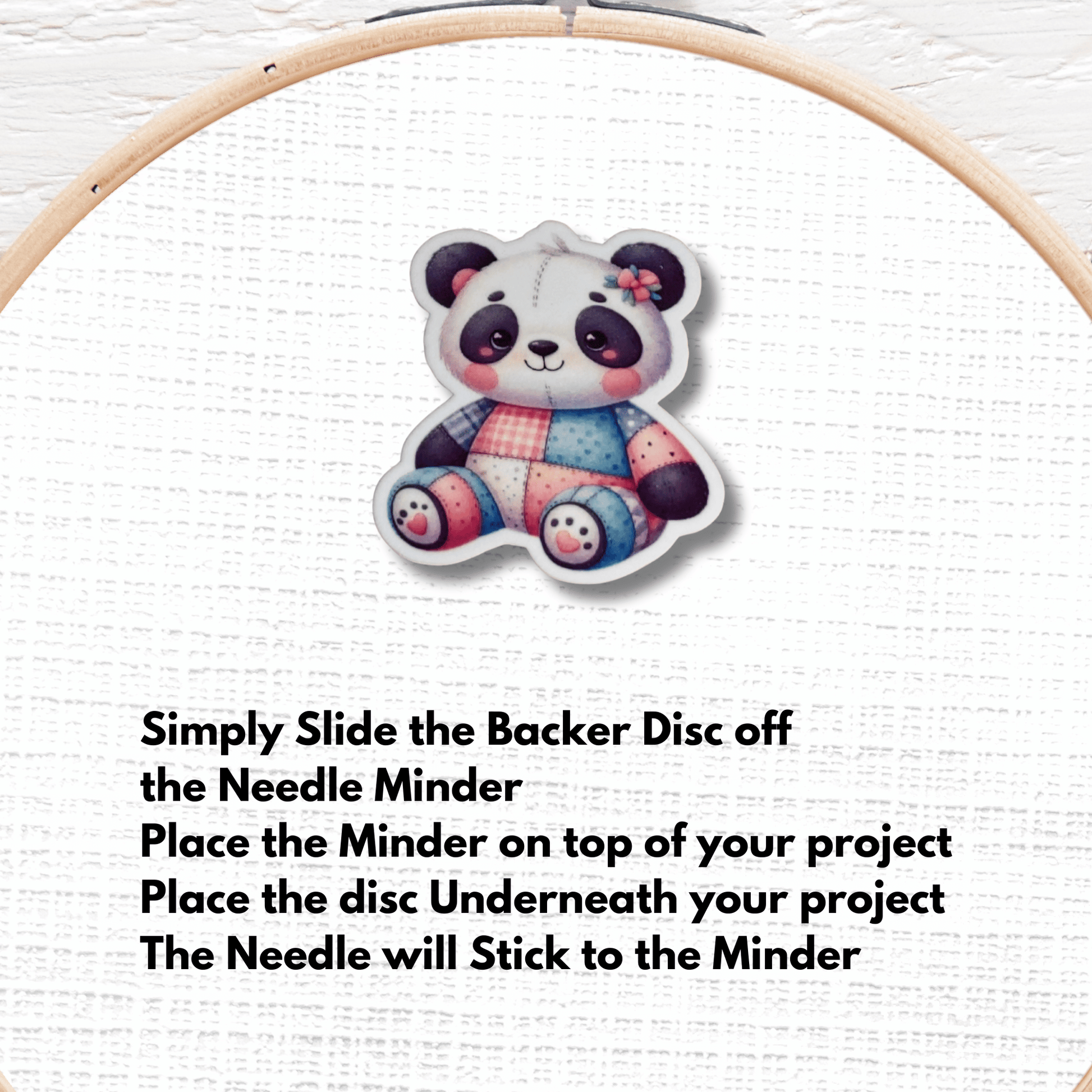 Pastel plush panda magnetic needle keeper for cross stitch projects