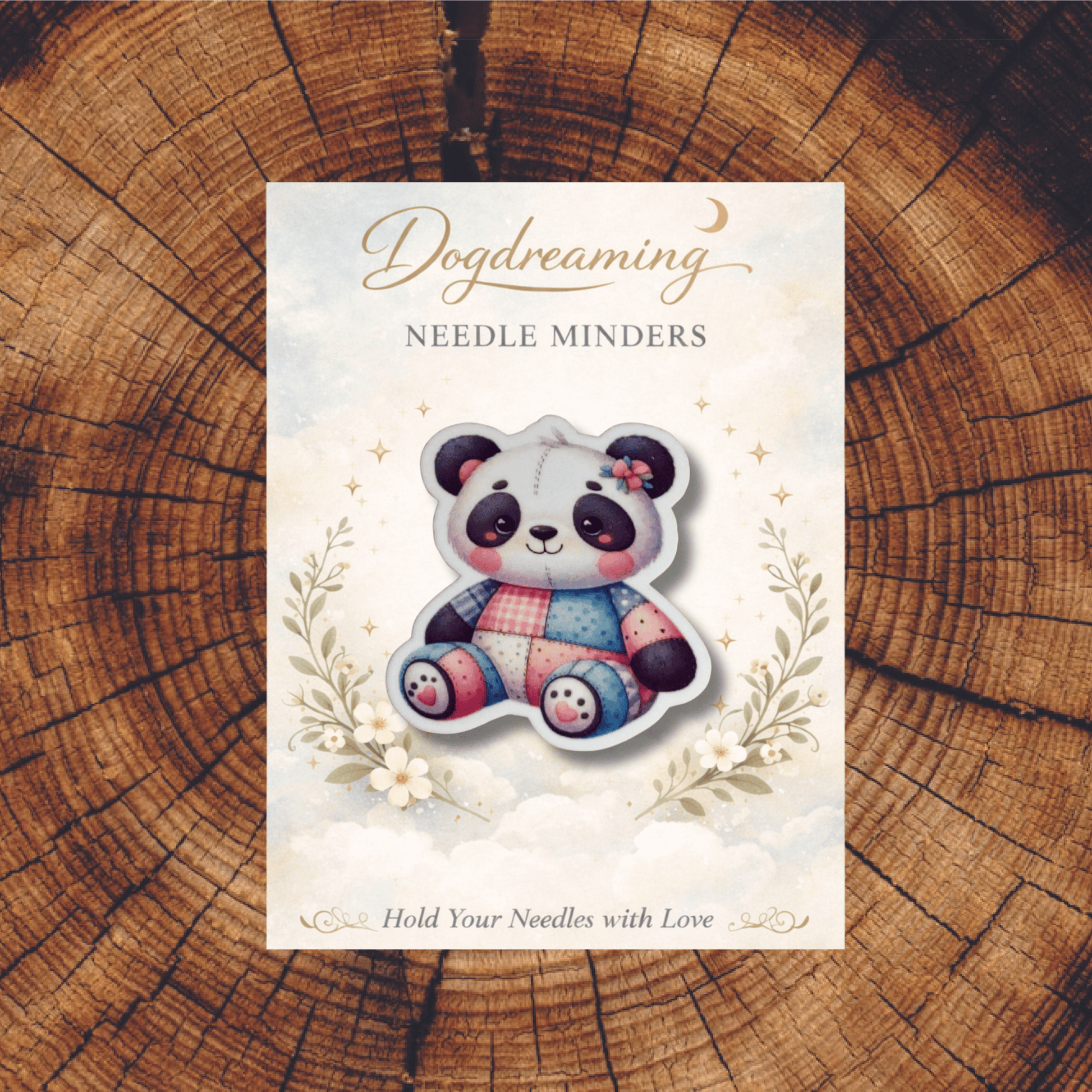 Giftable pastel panda magnetic needle minder for embroidery lovers