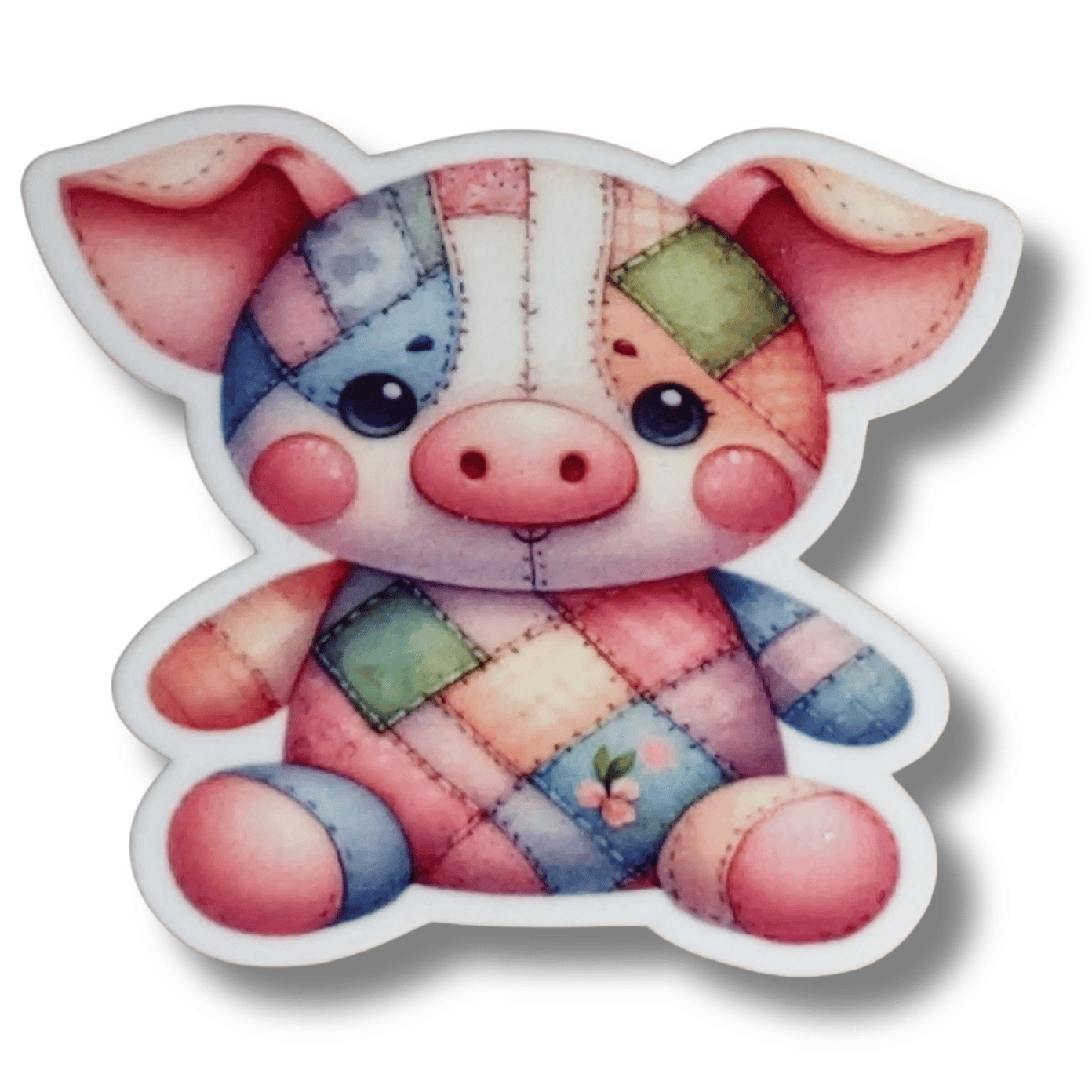 Pastel patchwork pig magnetic needle minder for cross stitch and embroidery