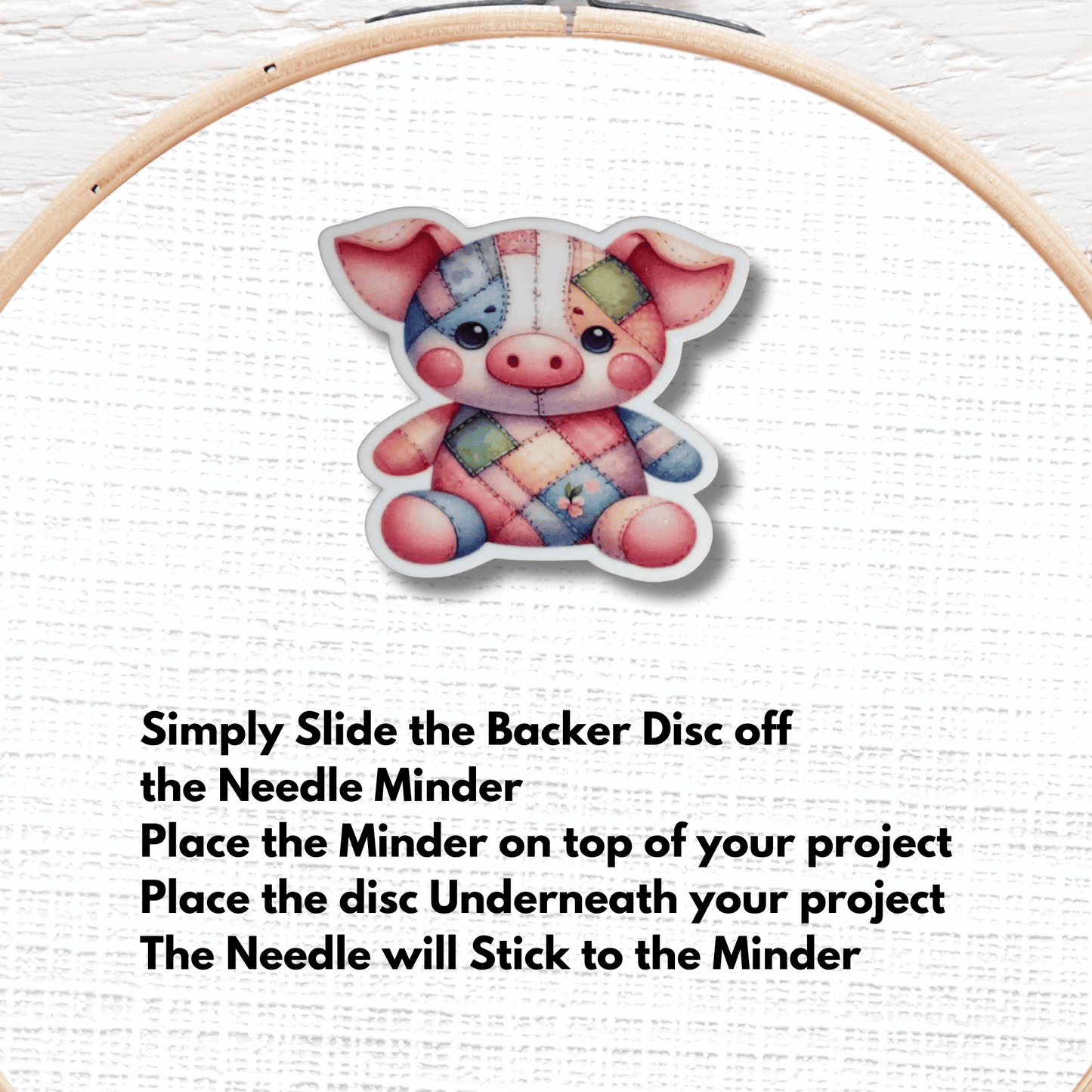 Pastel plush pig magnetic needle keeper for cross stitch projects