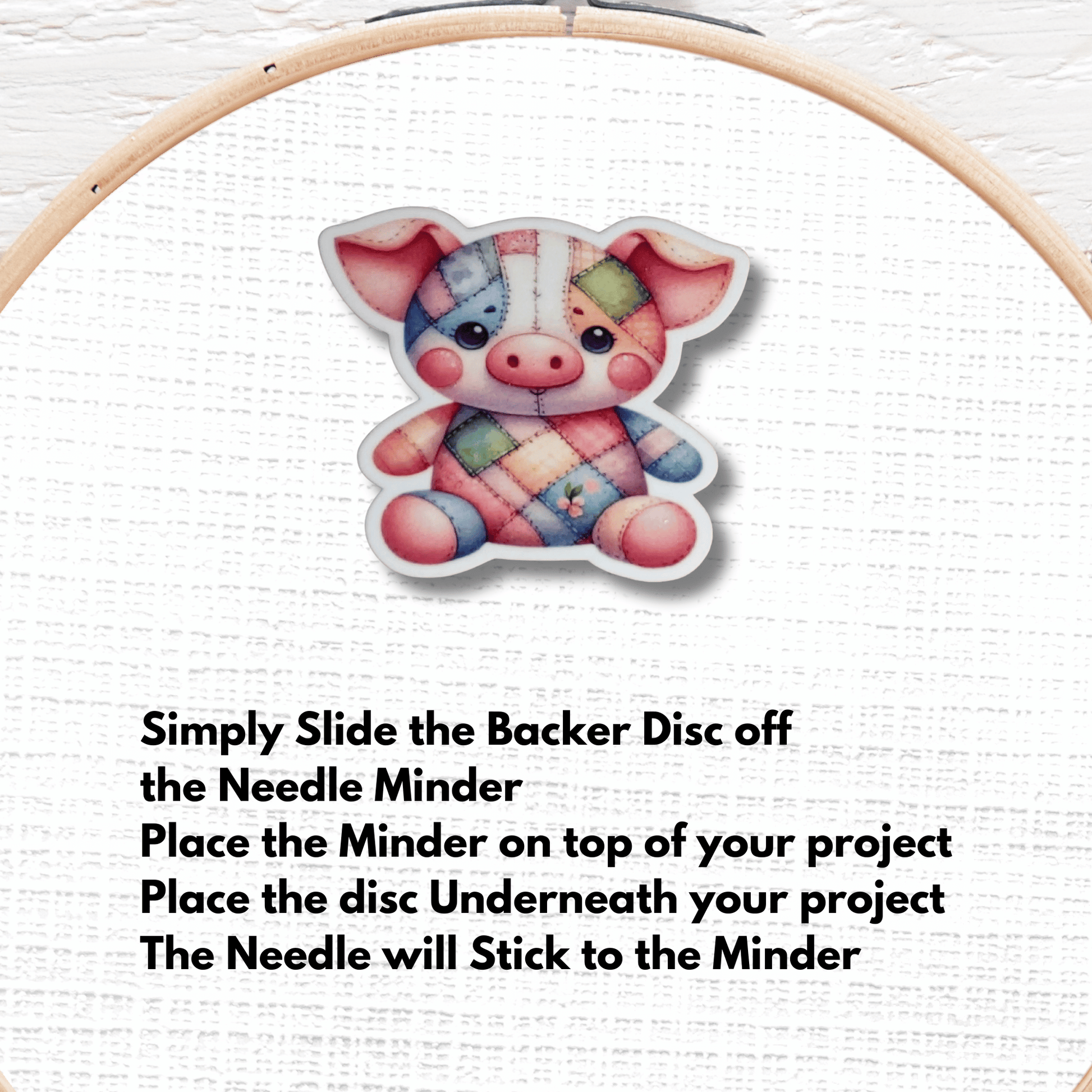 Pastel plush pig magnetic needle keeper for cross stitch projects