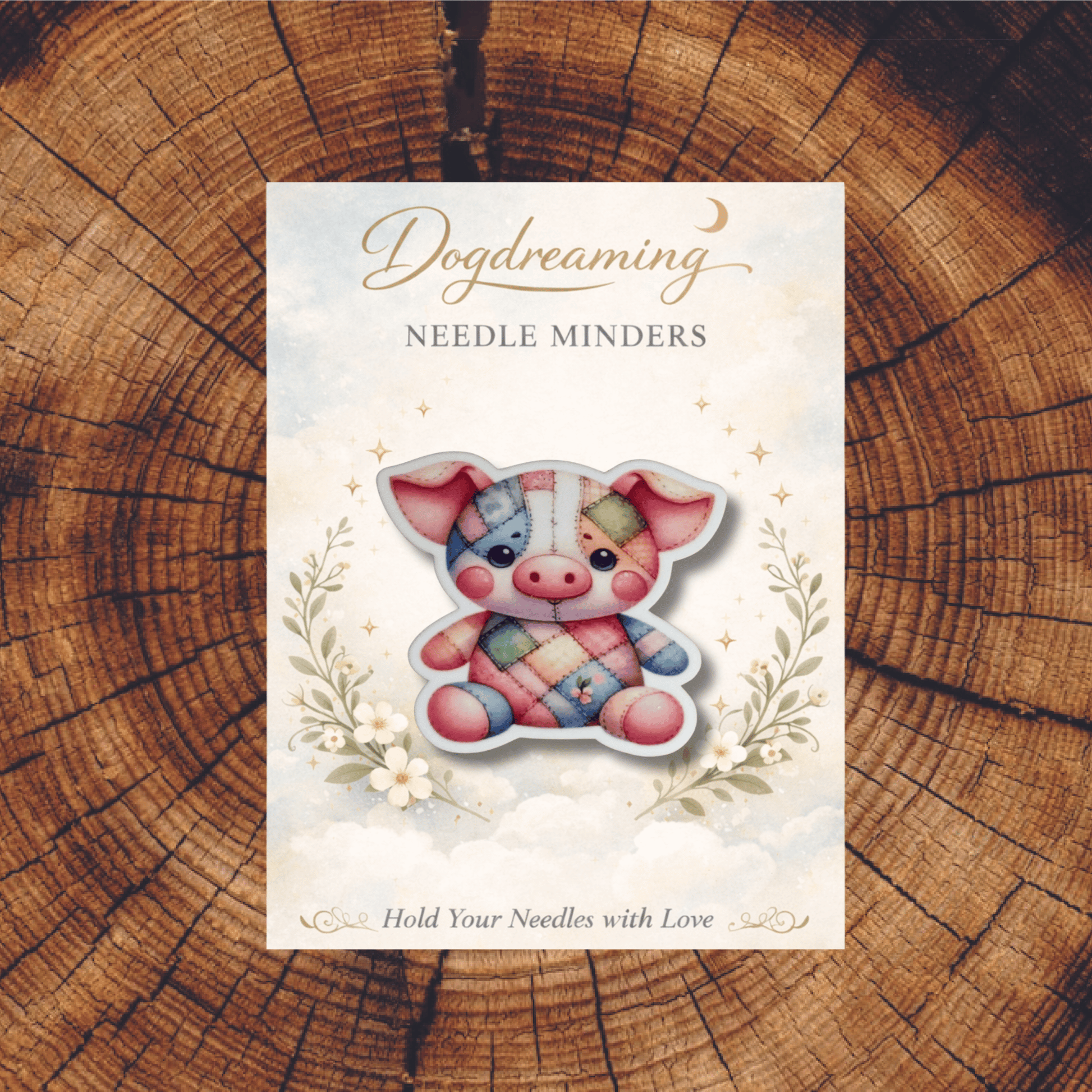 Giftable pastel pig needle minder for cross stitch supplies
