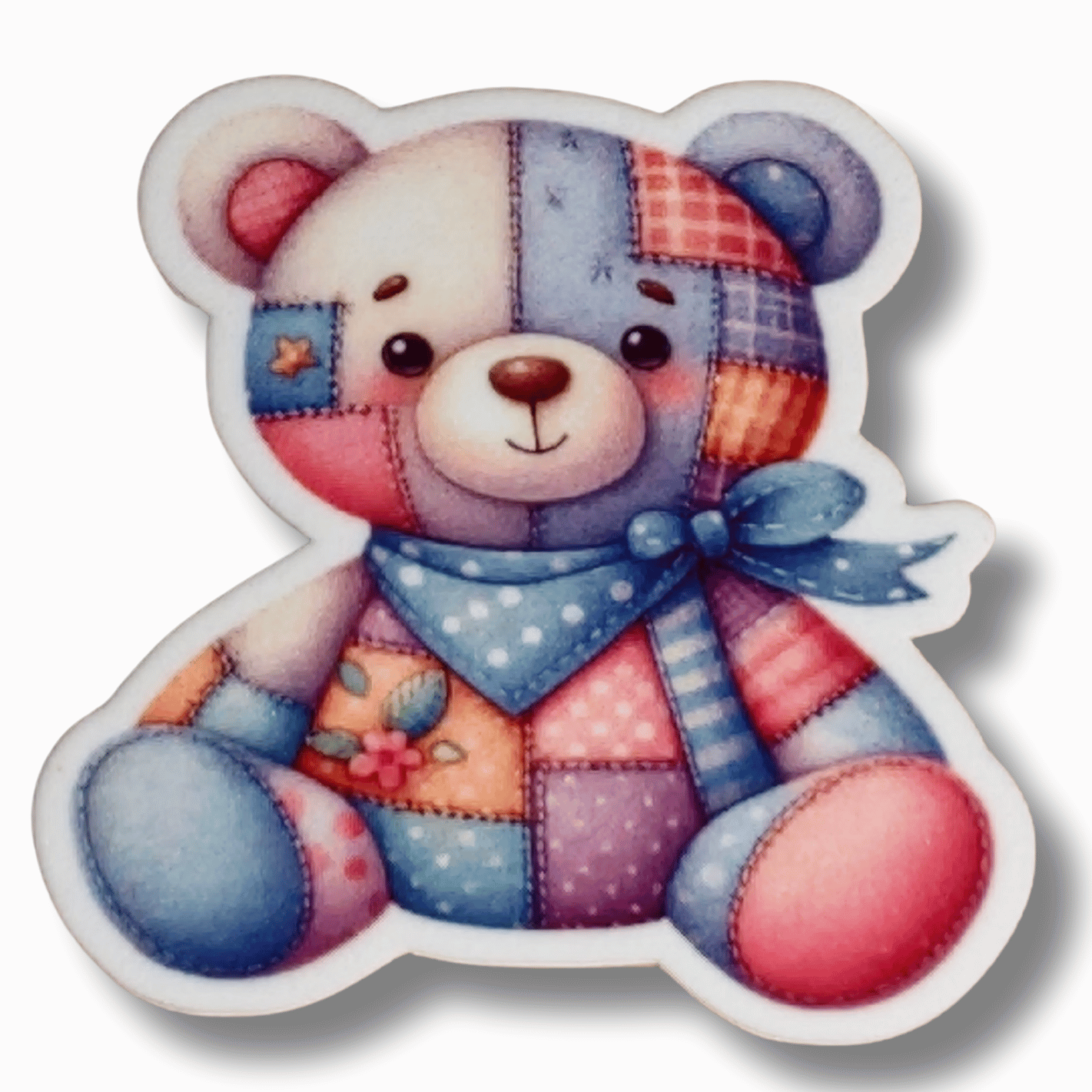 Pastel patchwork teddy bear magnetic needle minder for cross stitch and embroidery