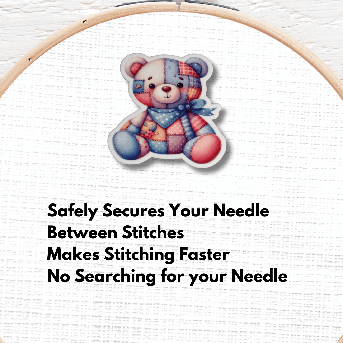 Cute teddy bear needle minder magnet for embroidery and needlepoint