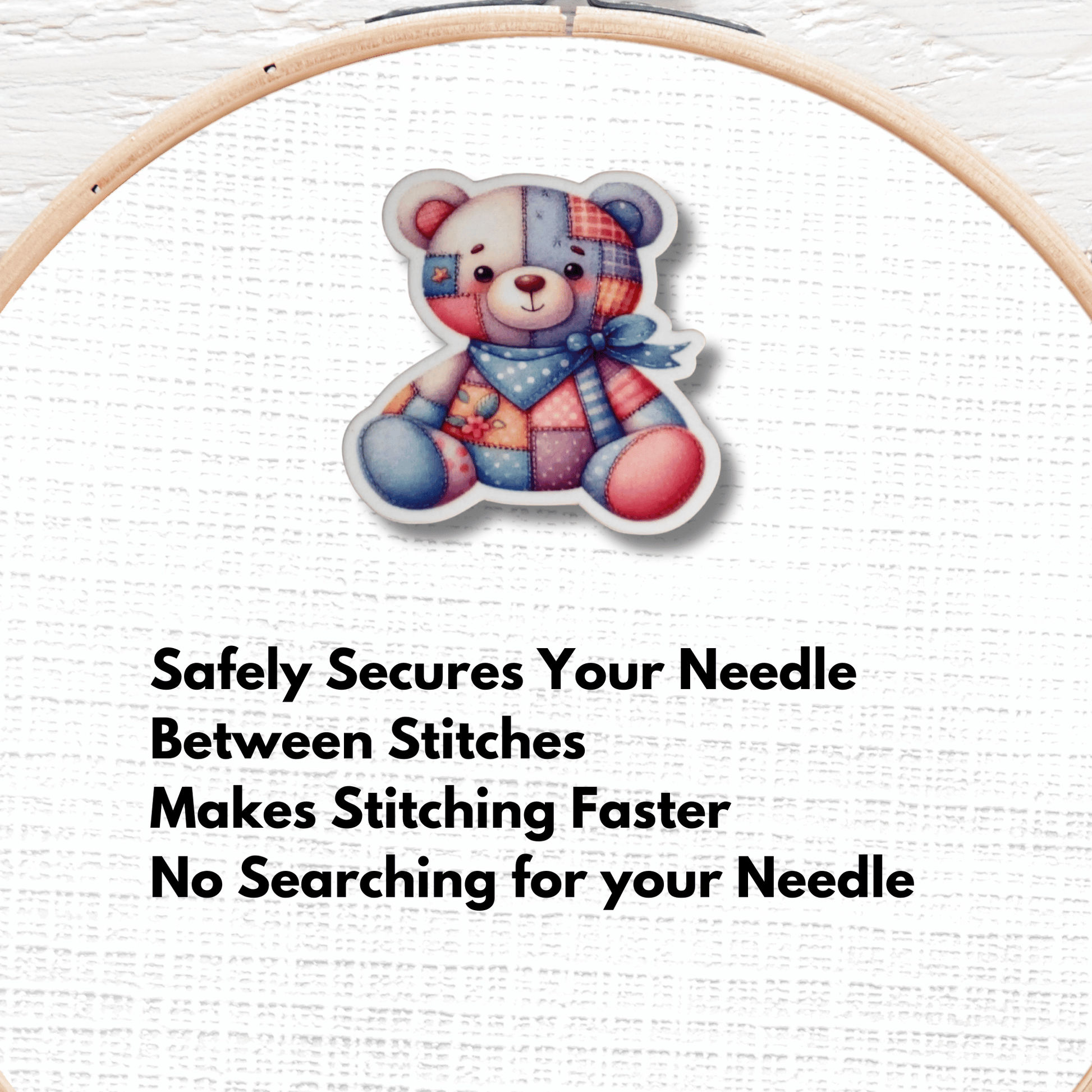 Cute teddy bear needle minder magnet for embroidery and needlepoint