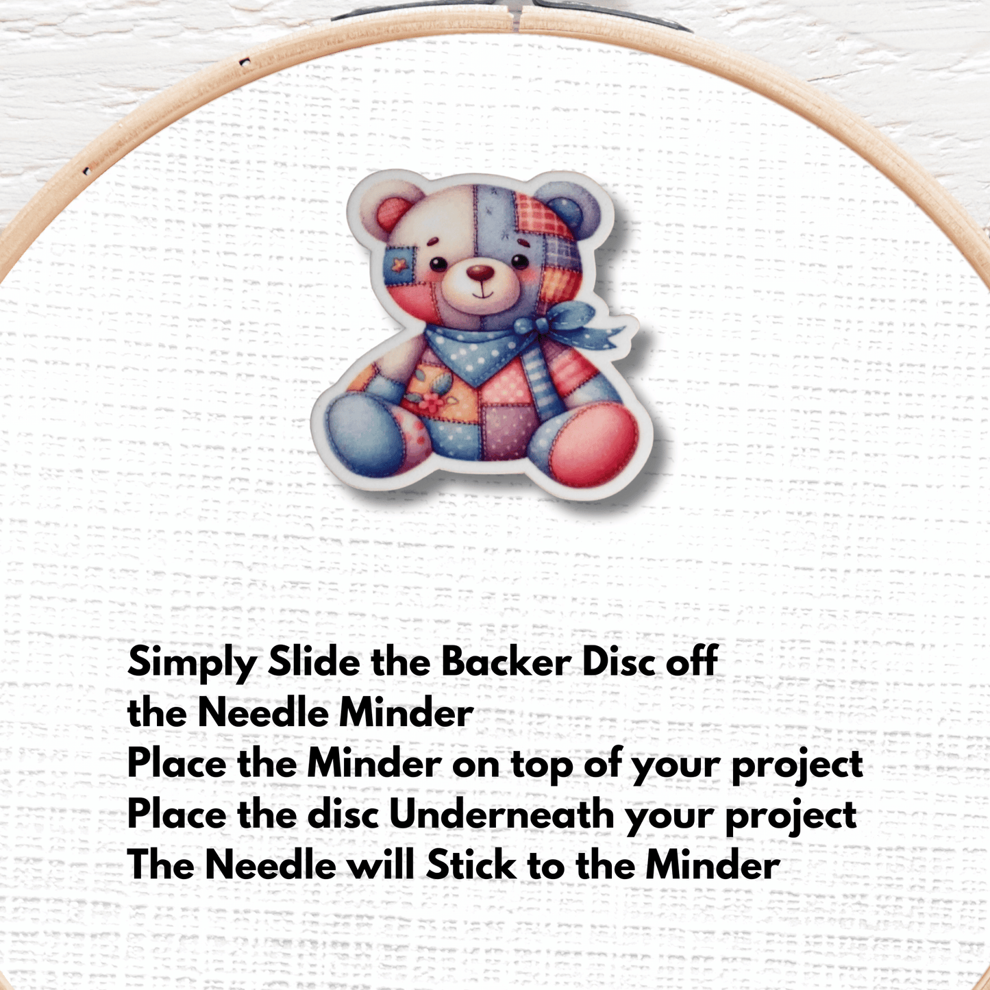 Pastel plush teddy bear magnetic needle keeper for cross stitch
