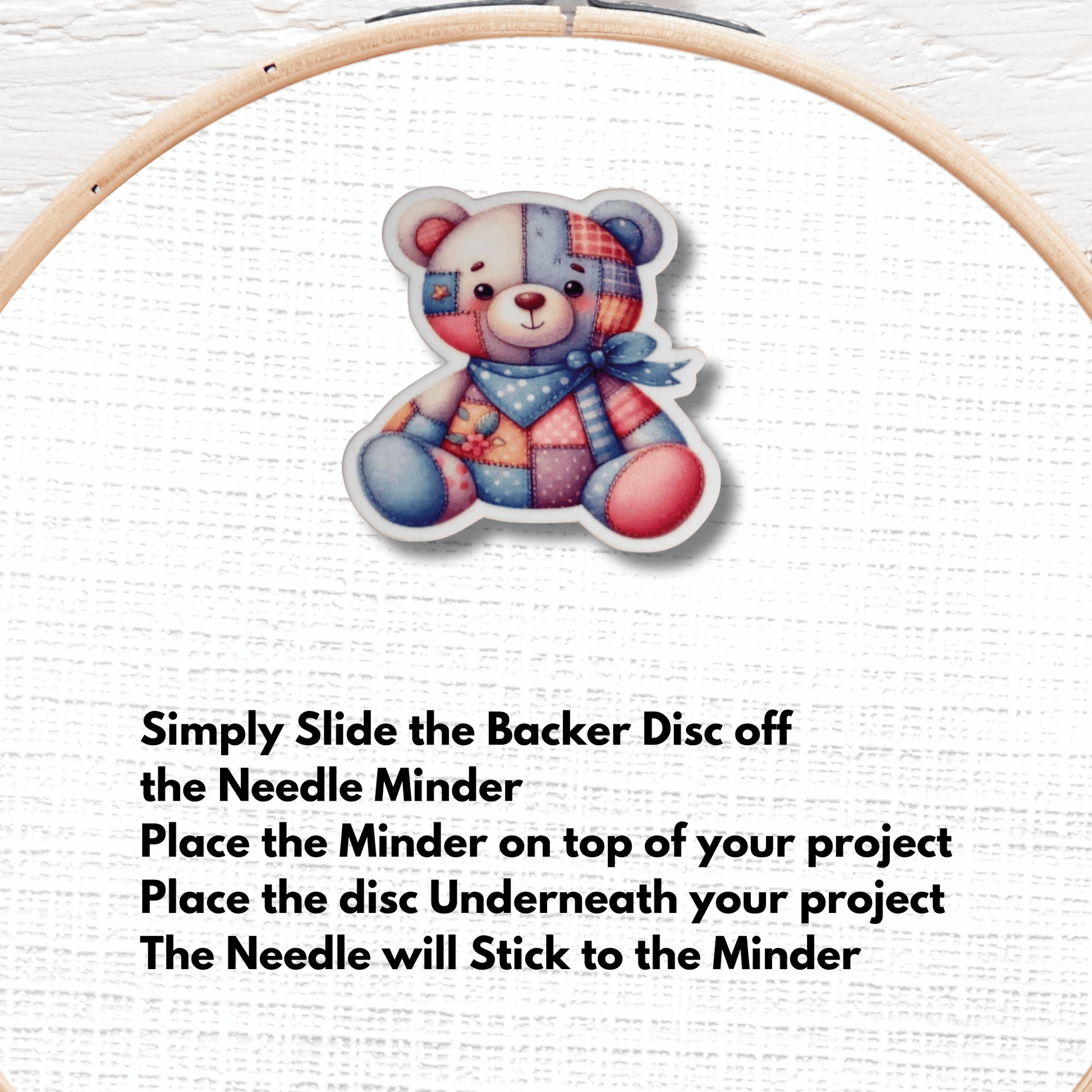 Pastel plush teddy bear magnetic needle keeper for cross stitch