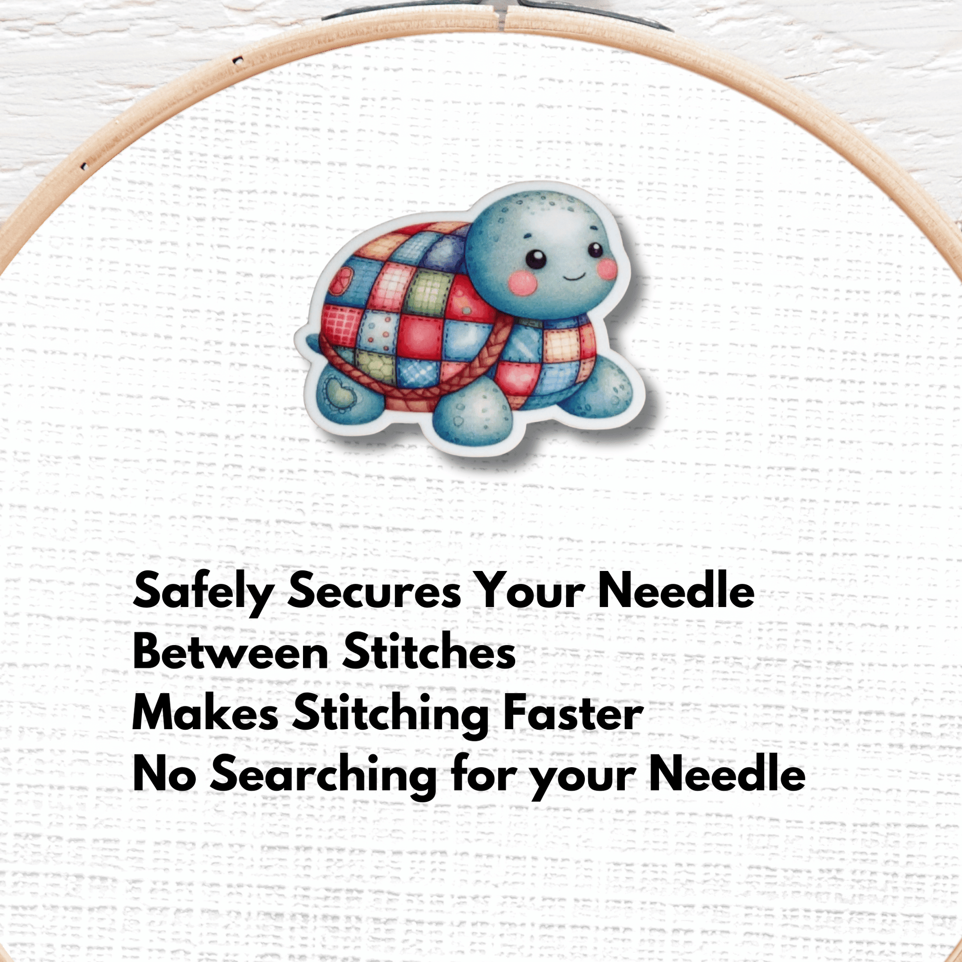 Cute turtle needle minder magnet for embroidery and needlepoint