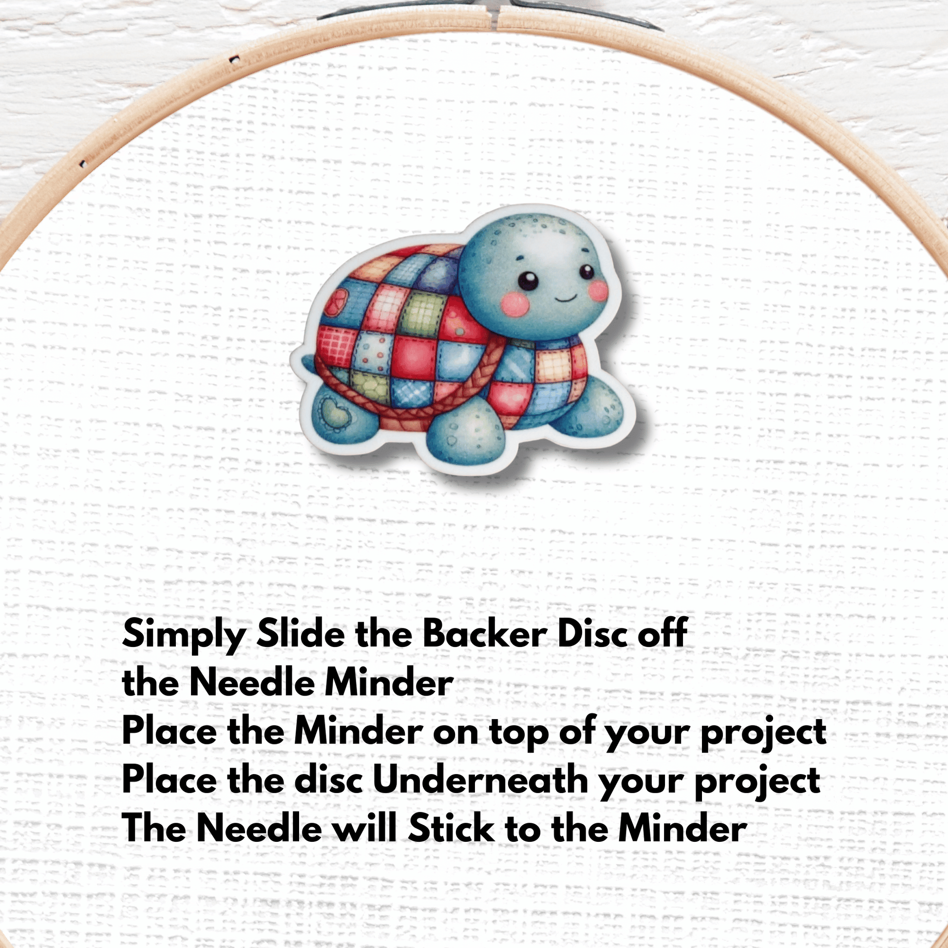 Pastel plush turtle magnetic needle keeper for cross stitch projects