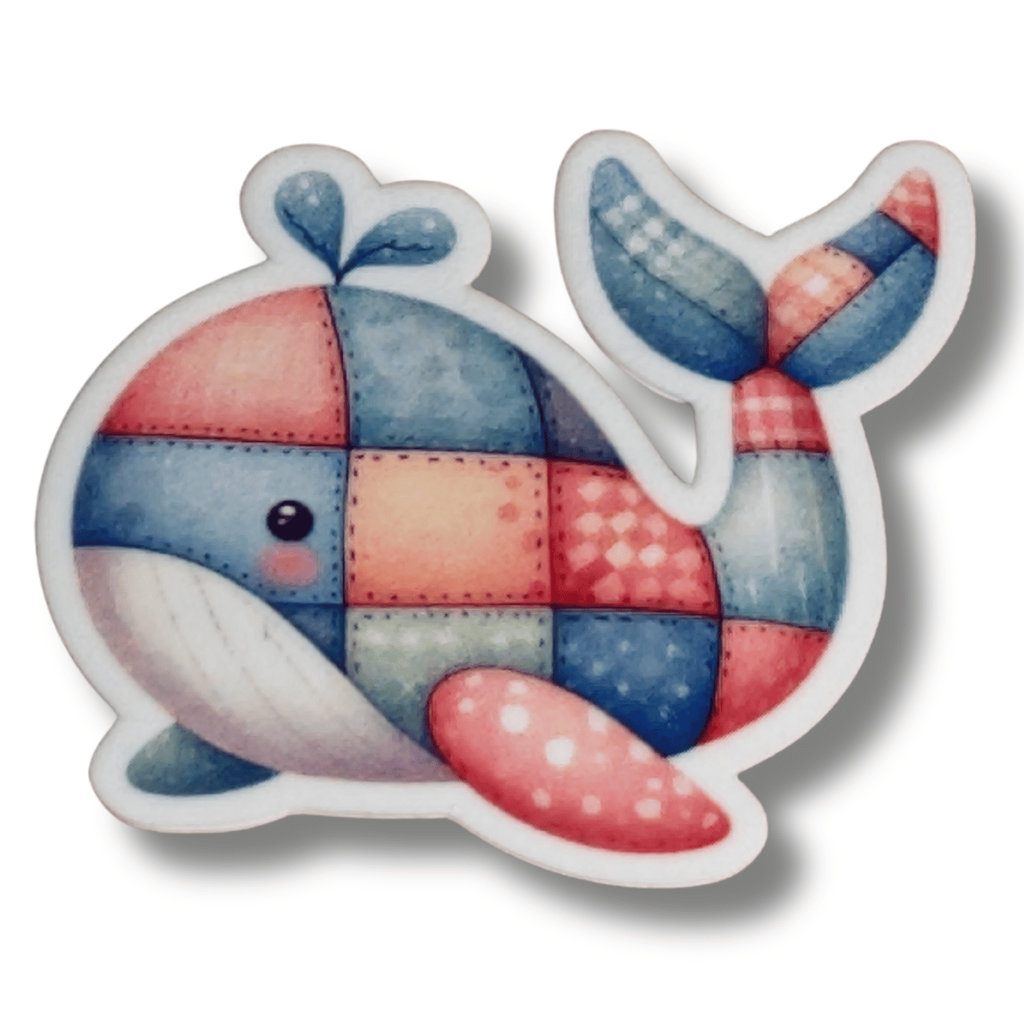 Pastel patchwork whale magnetic needle minder for cross stitch and embroidery