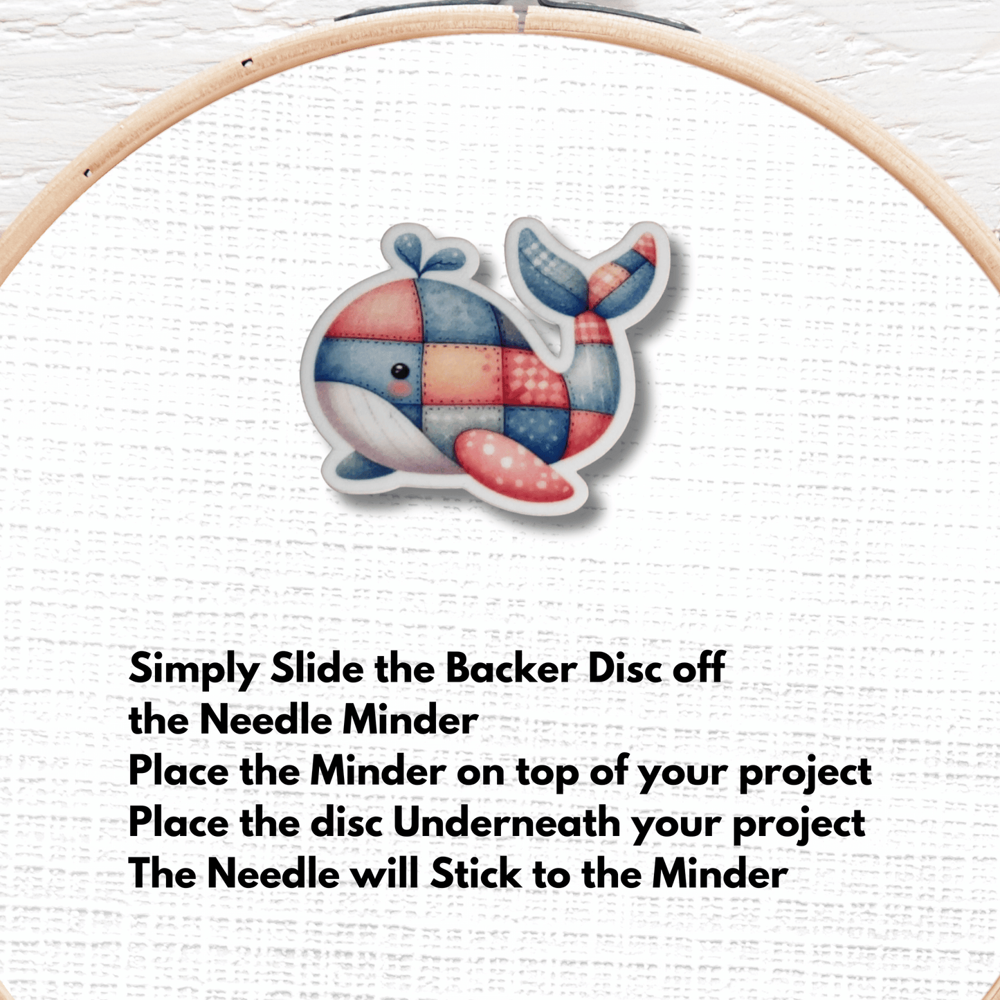 Pastel plush whale magnetic needle keeper for cross stitch projects