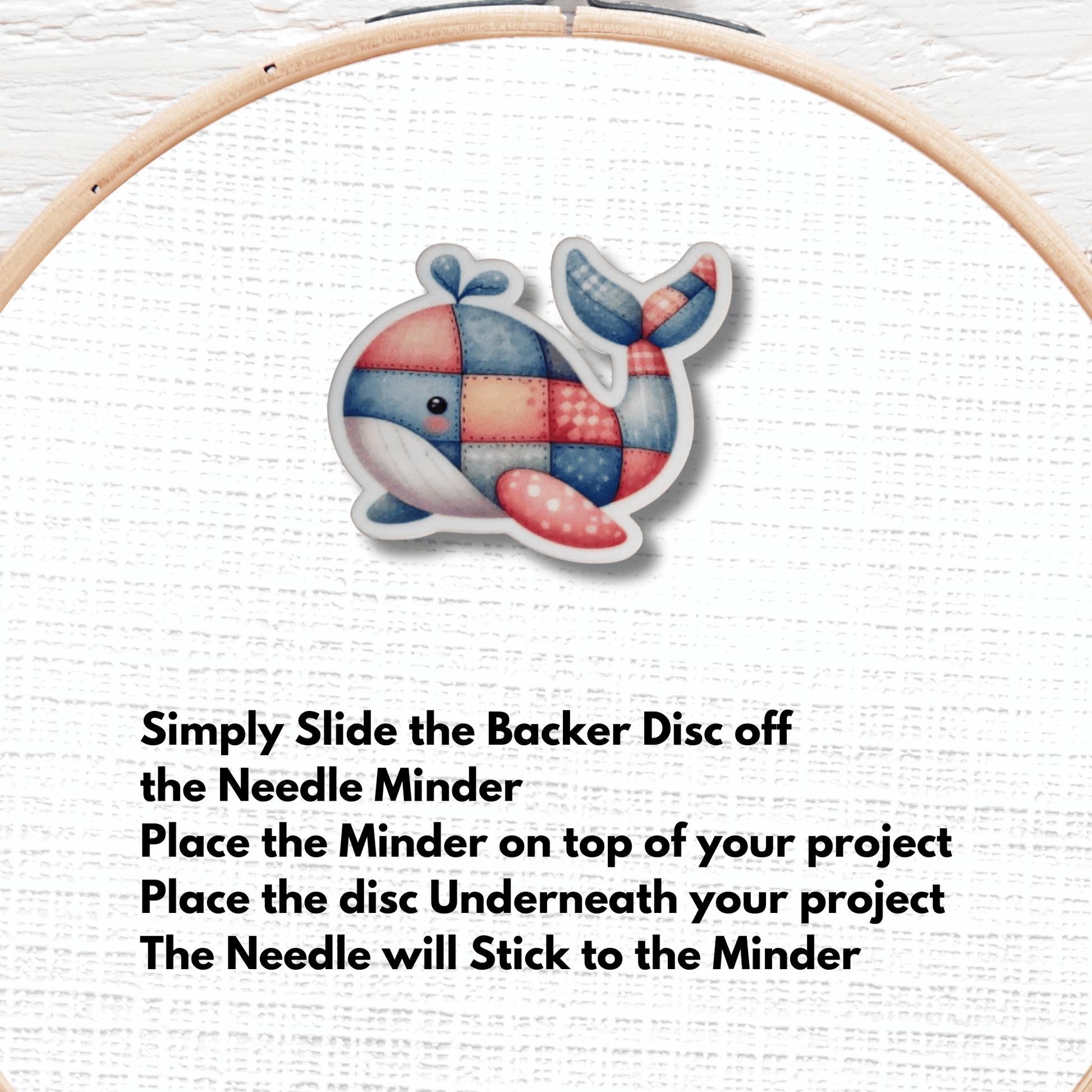 Pastel plush whale magnetic needle keeper for cross stitch projects