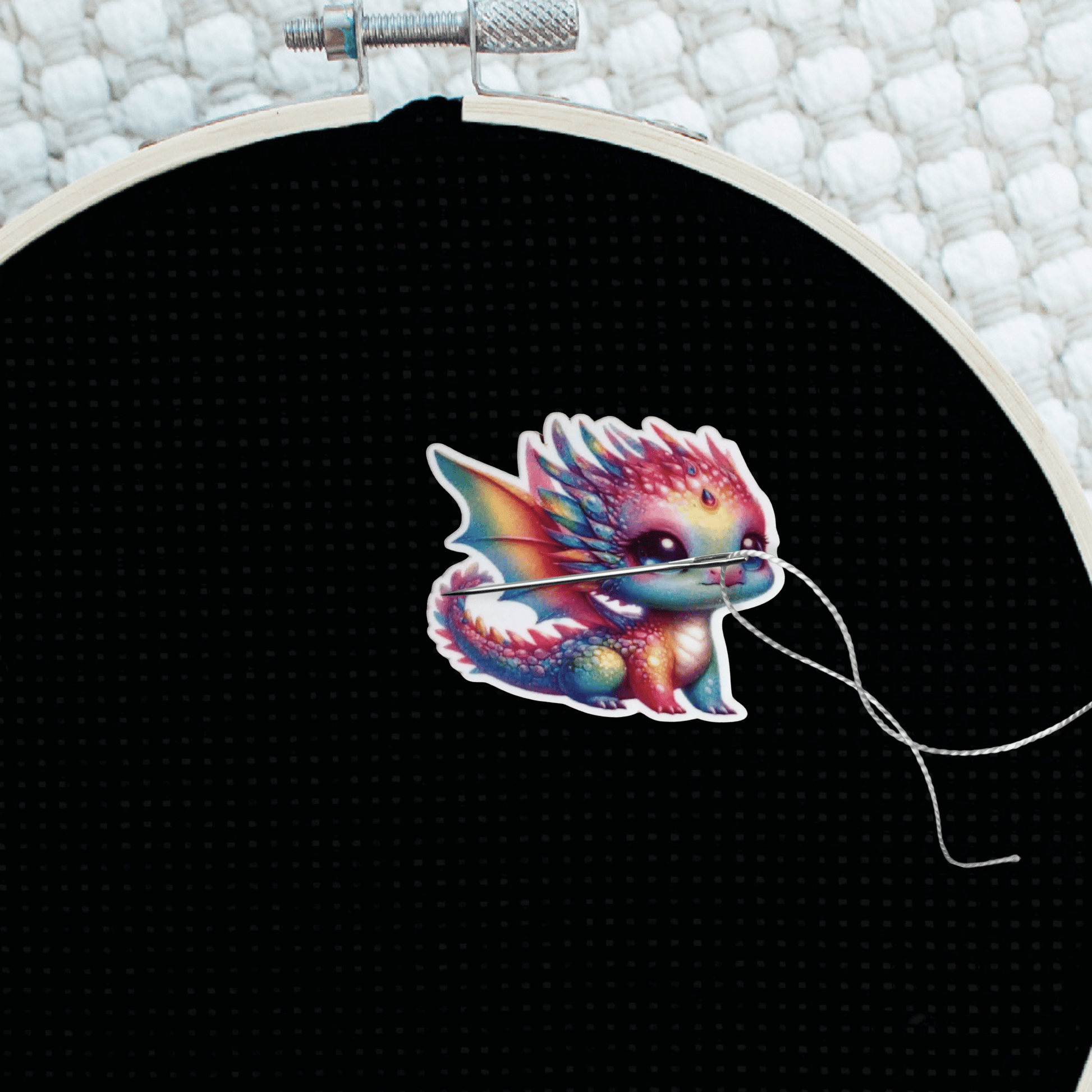 Cute Pastel Dragon Needle Minder Magnet, Colorful Fantasy Embroidery Accessory for Cross Stitch and Sewing