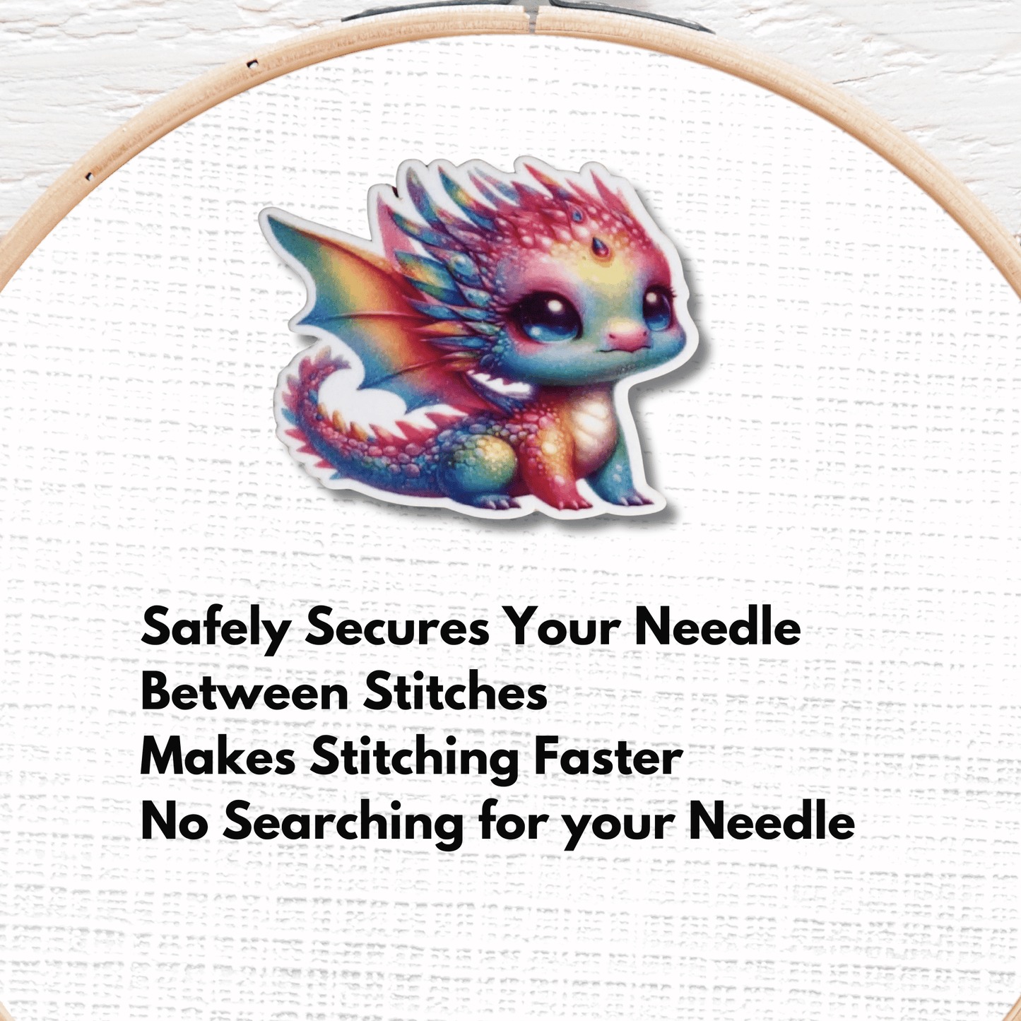 Cute Pastel Rainbow Dragon Magnetic Needle Minder, Fantasy Dragon Cross Stitch Needle Holder