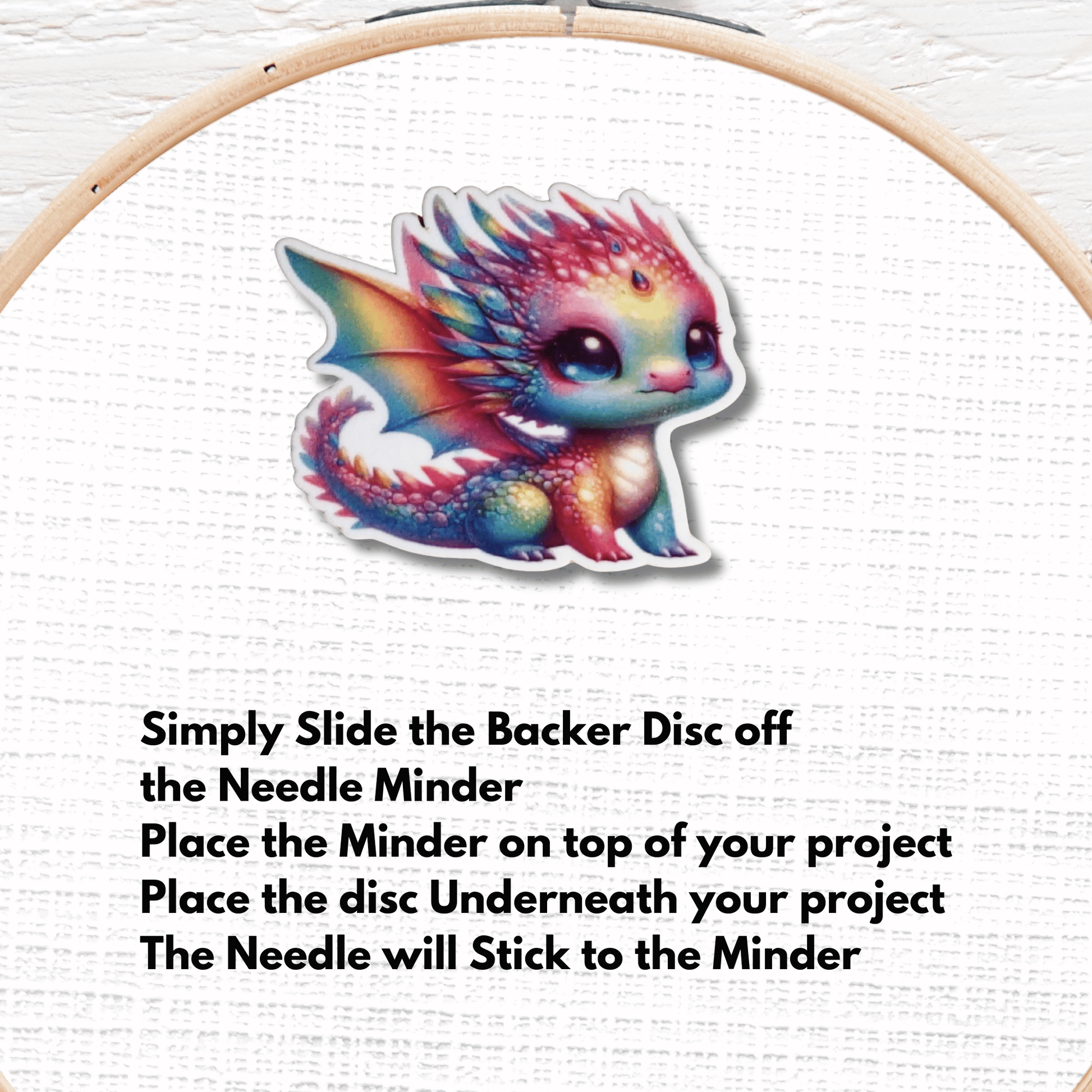 Rainbow Dragon Needle Minder Magnet, Cute Fantasy Creature Embroidery Needle Holder Accessory