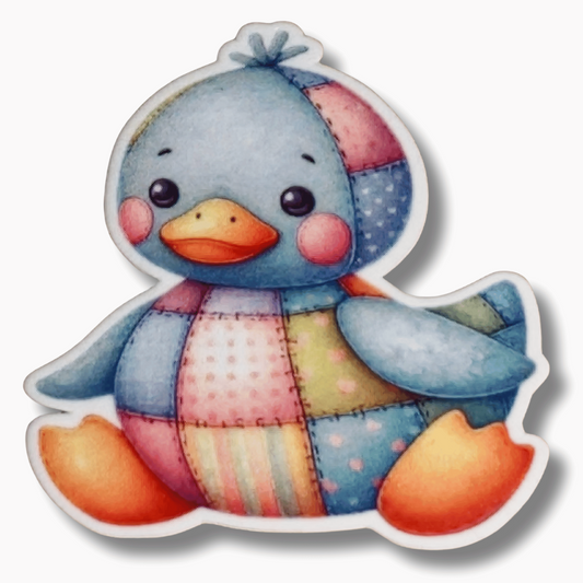 Patchwork duck magnetic needle minder for cross stitch with pastel plush-style patchwork design