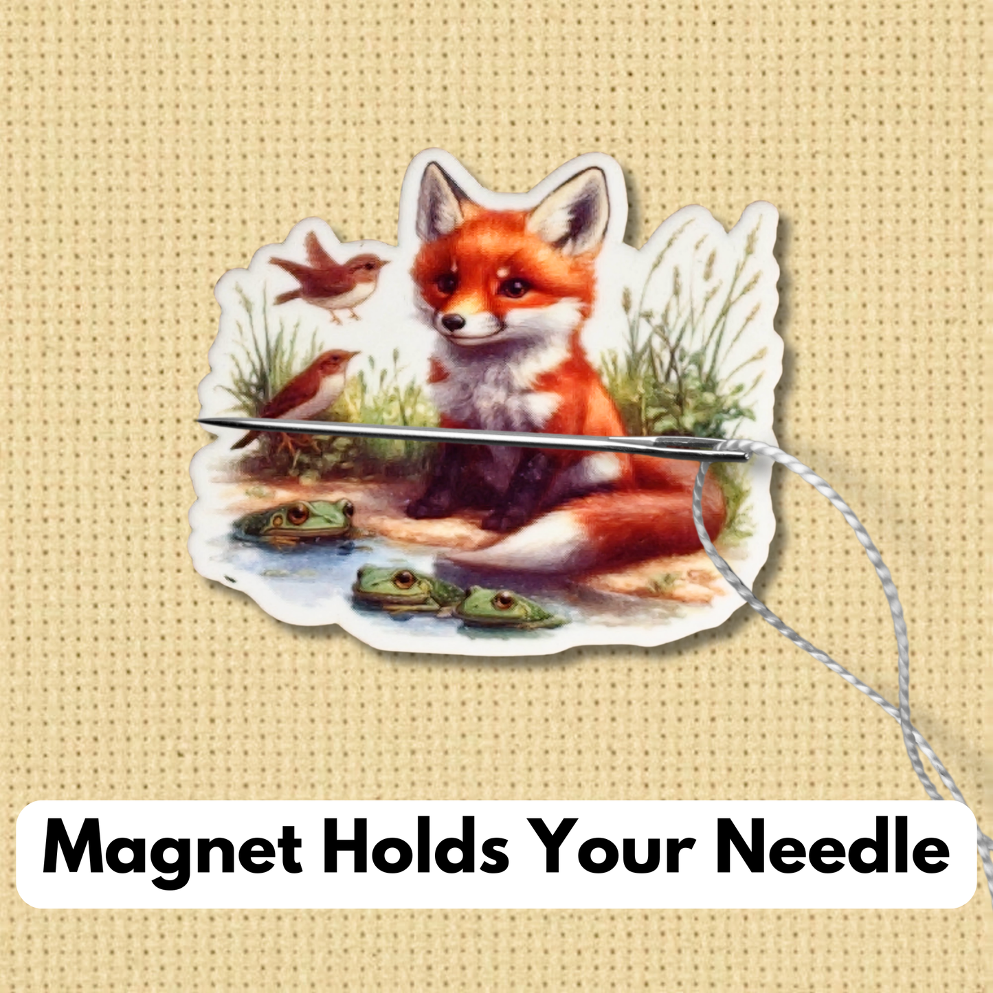 Pond Fox magnetic needle minder for cross stitch and embroidery