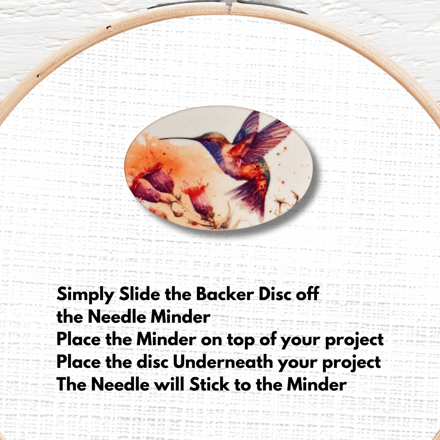 Cute hummingbird and floral needle minder magnet for sewing and quilting