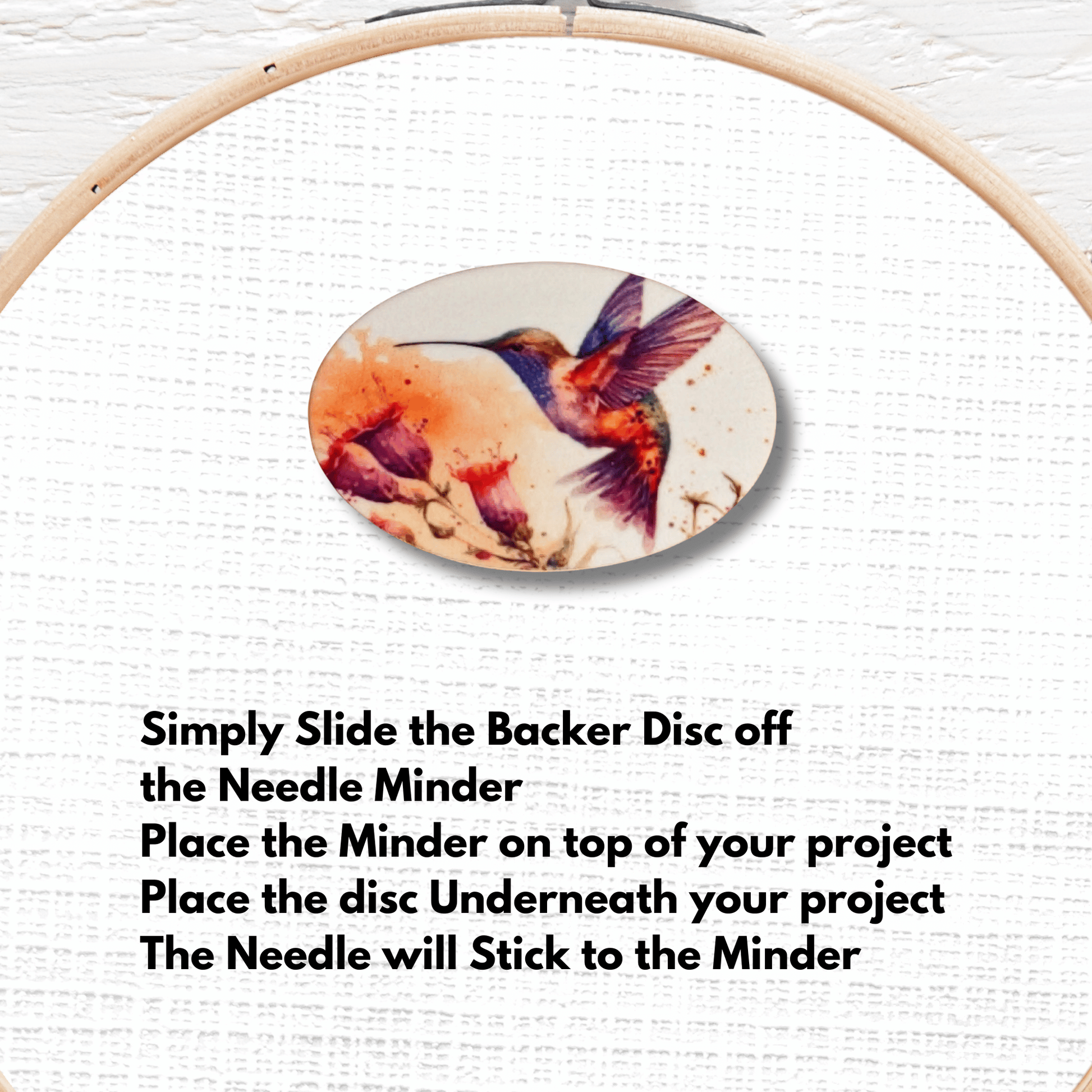 Cute hummingbird and floral needle minder magnet for sewing and quilting