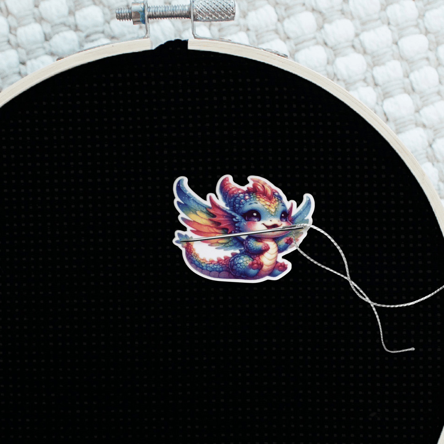 Cute Rainbow Dragon Needle Minder Magnet, Colorful Fantasy Embroidery Accessory for Cross Stitch and Sewing