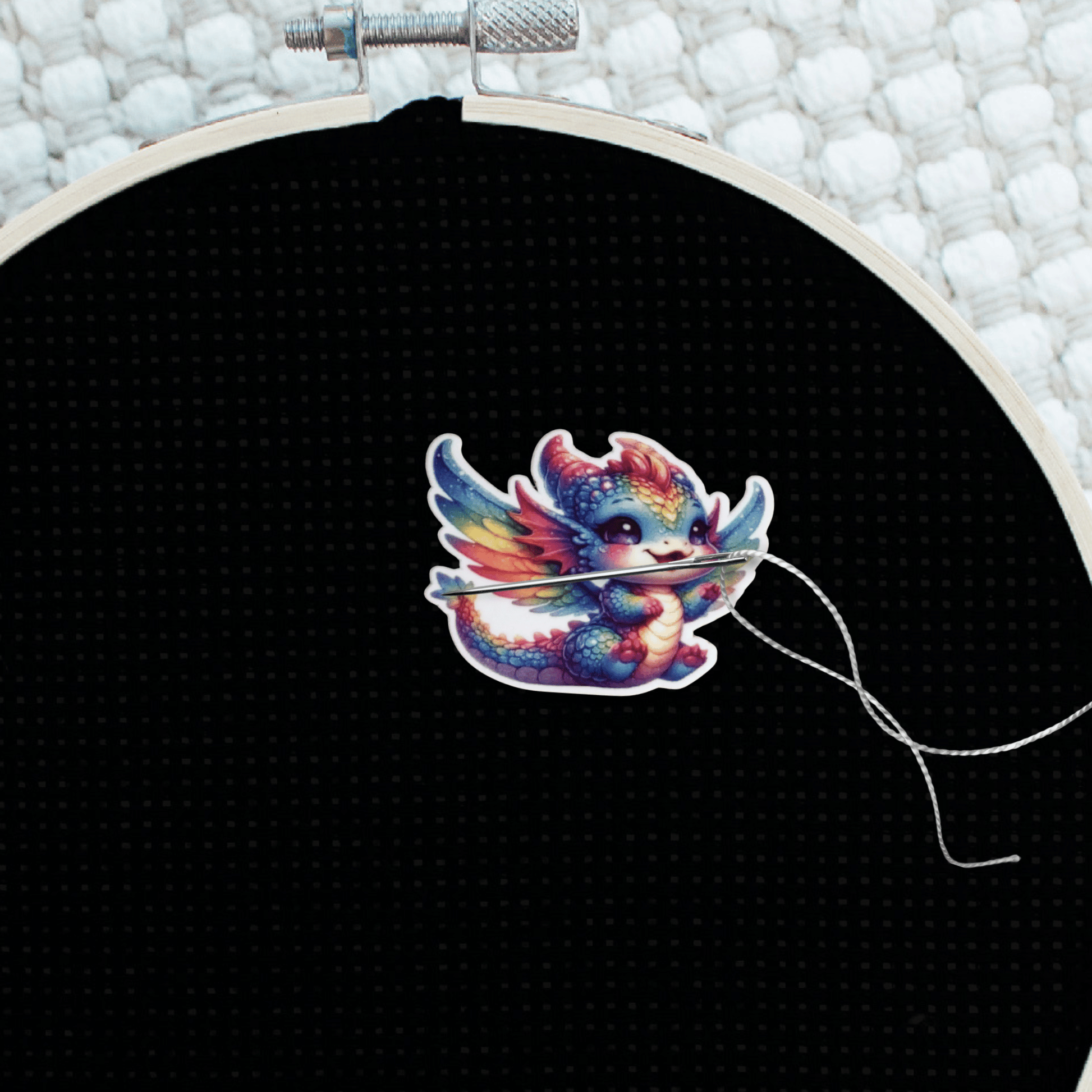 Cute Rainbow Dragon Needle Minder Magnet, Colorful Fantasy Embroidery Accessory for Cross Stitch and Sewing