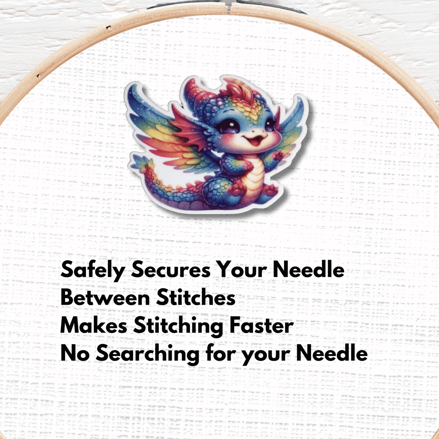 Cute Rainbow Baby Dragon Magnetic Needle Minder, Fantasy Dragon Cross Stitch Needle Holder