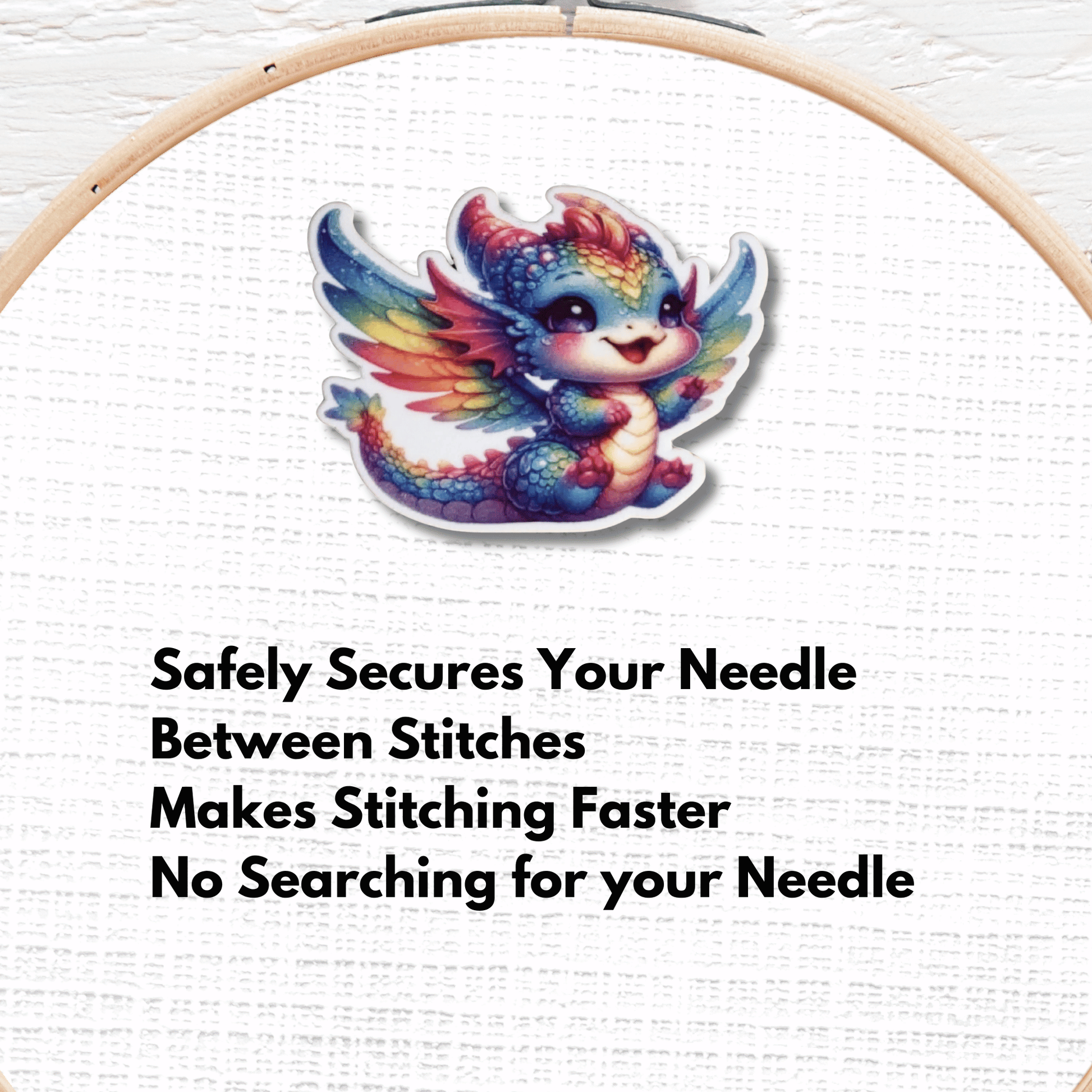 Cute Rainbow Baby Dragon Magnetic Needle Minder, Fantasy Dragon Cross Stitch Needle Holder