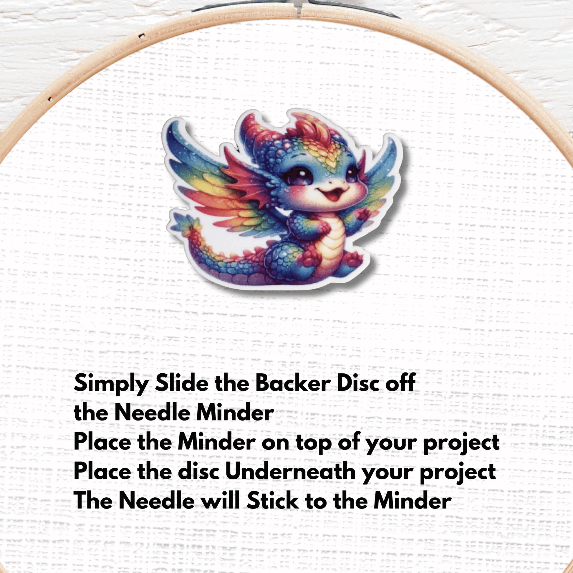 Rainbow Dragon Needle Minder Magnet, Cute Fantasy Creature Embroidery Needle Holder Accessory