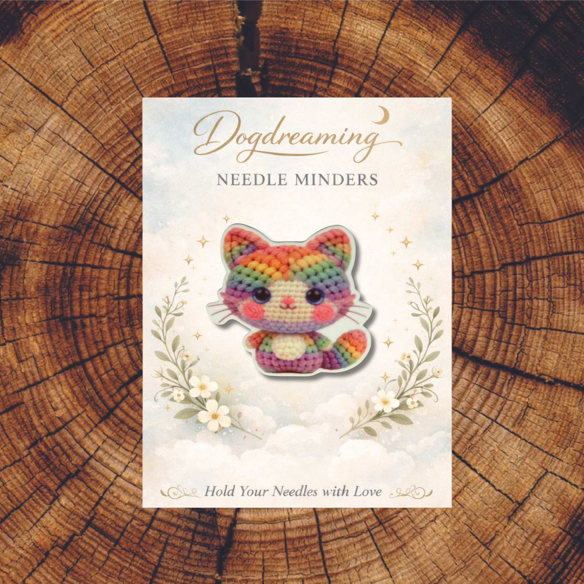 Rainbow Cat Needle Minder Magnet for Cross Stitch, Cute Crochet Animal Embroidery and Sewing Accessory