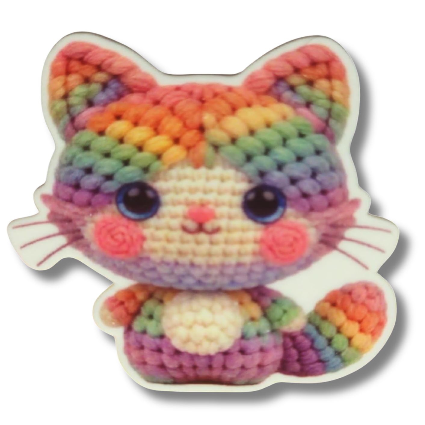 Rainbow Cat Magnetic Needle Minder for Cross Stitch and Embroidery, Cute Crochet Style Colorful Cat Needle Holder Accessory